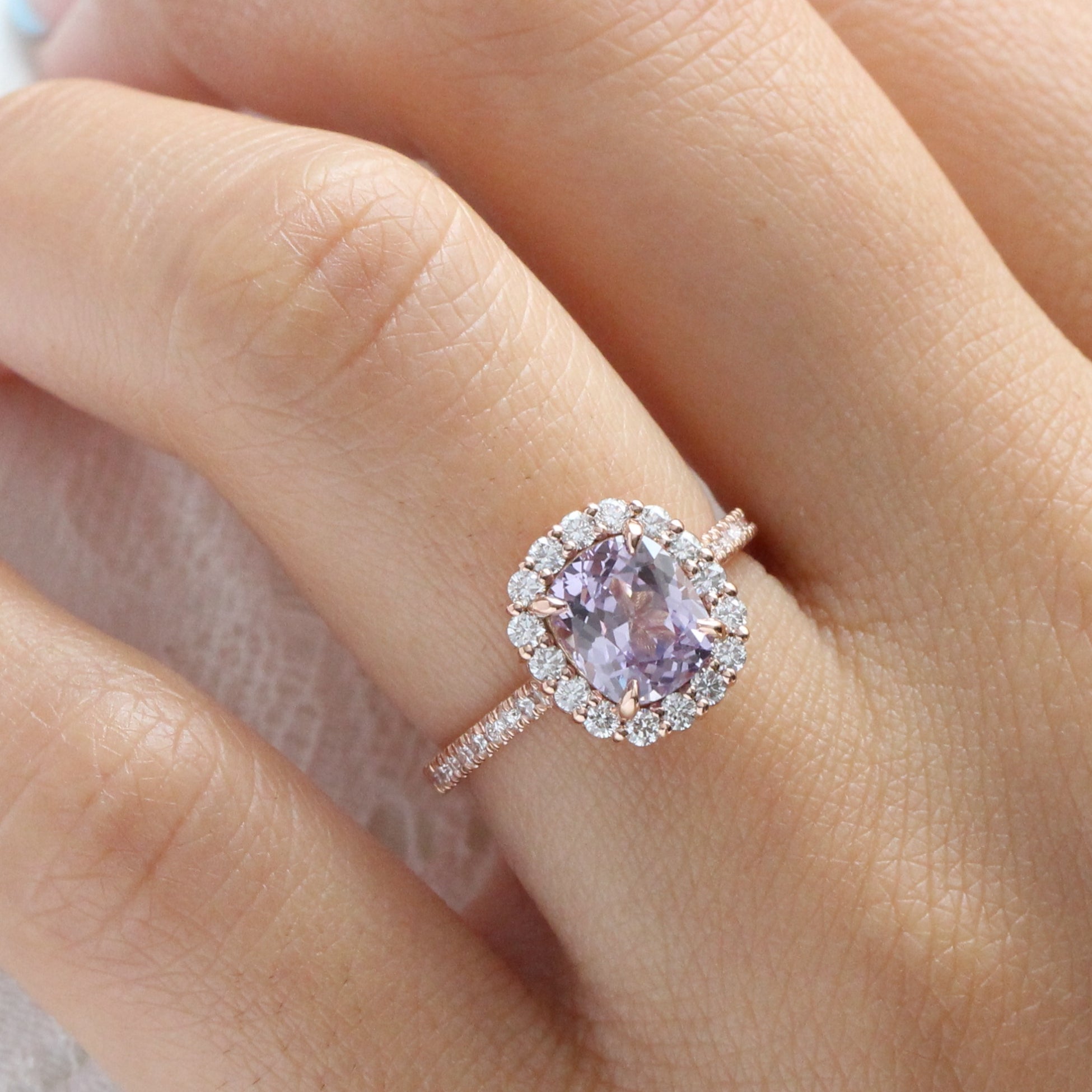 Lavender peach sapphire engagement on sale ring