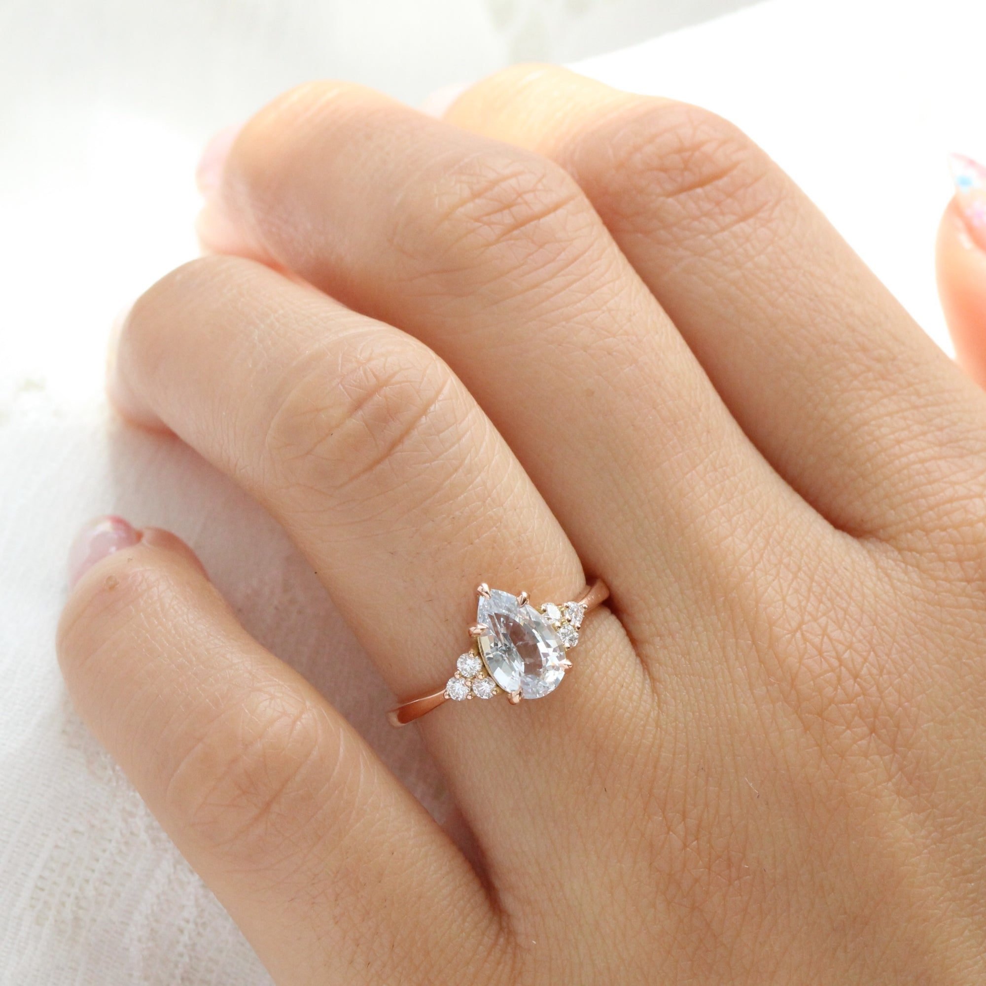 Lab Grown White Sapphire Engagement Ring, 14k Gold White Sapphire Wedding Ring, Vintage Sapphire Bridal Ring,Unique Anniversary good Gift For Her