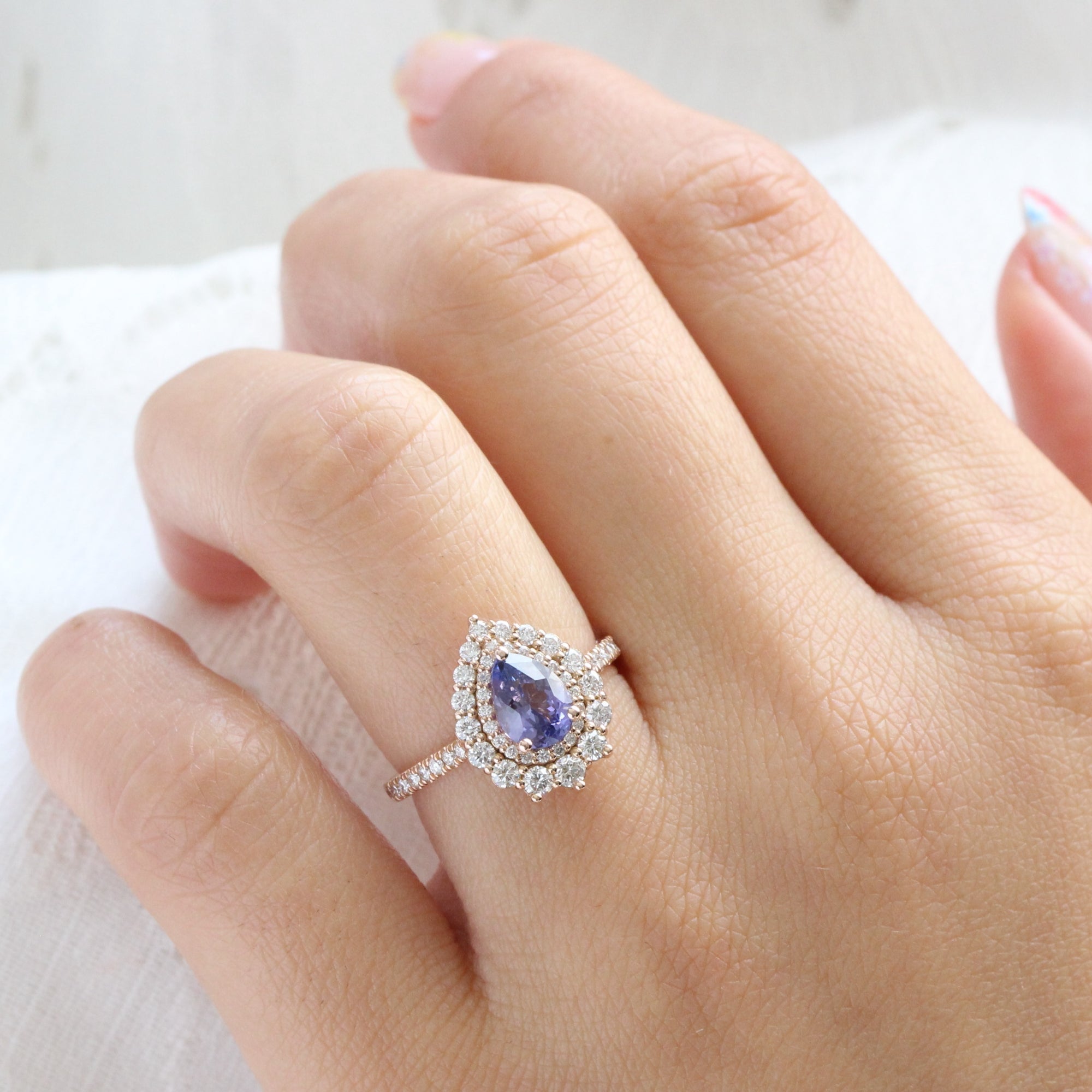 Sapphire pear clearance halo ring