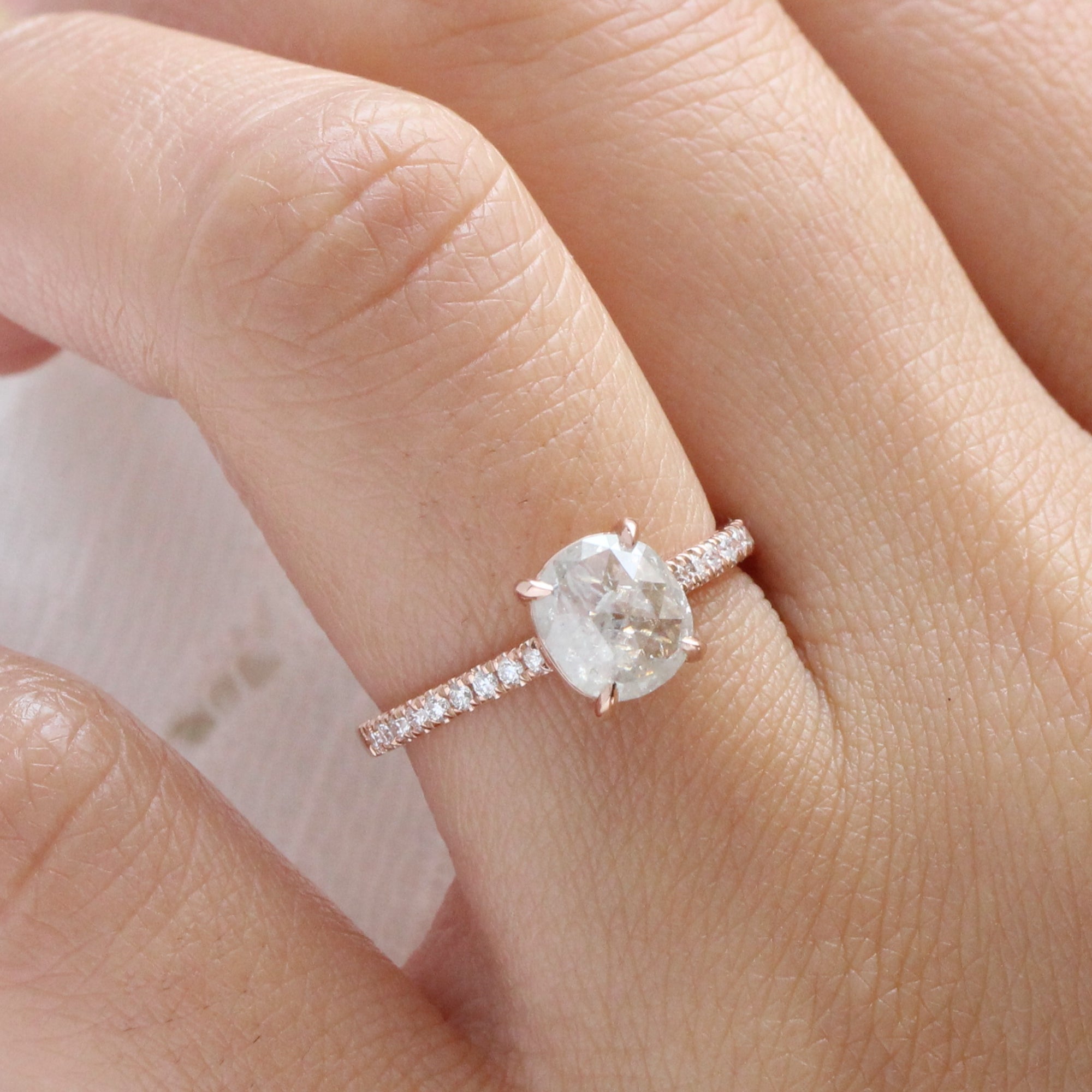 Rose cut diamond store in pave setting ring