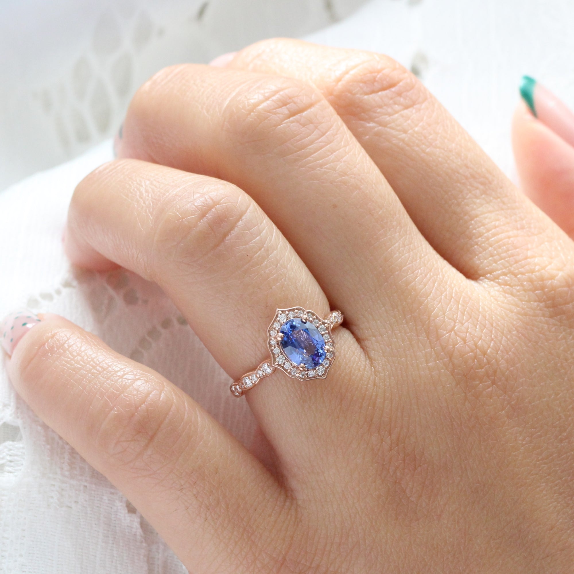 Vintage Ceylon Sapphire Diamond Ring Rose Gold Oval Blue Sapphire Ring | La  More Design