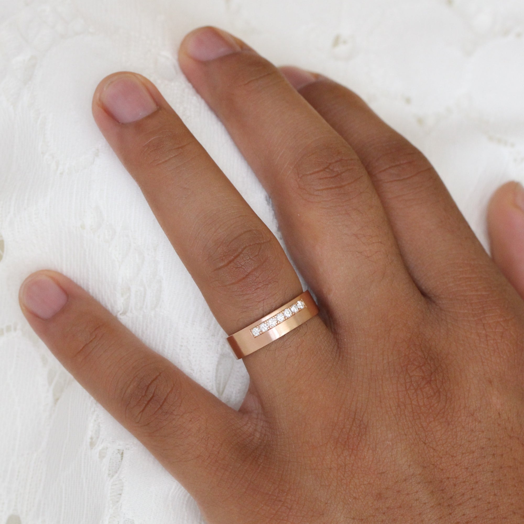 Rose gold and hot sale diamond mens wedding band