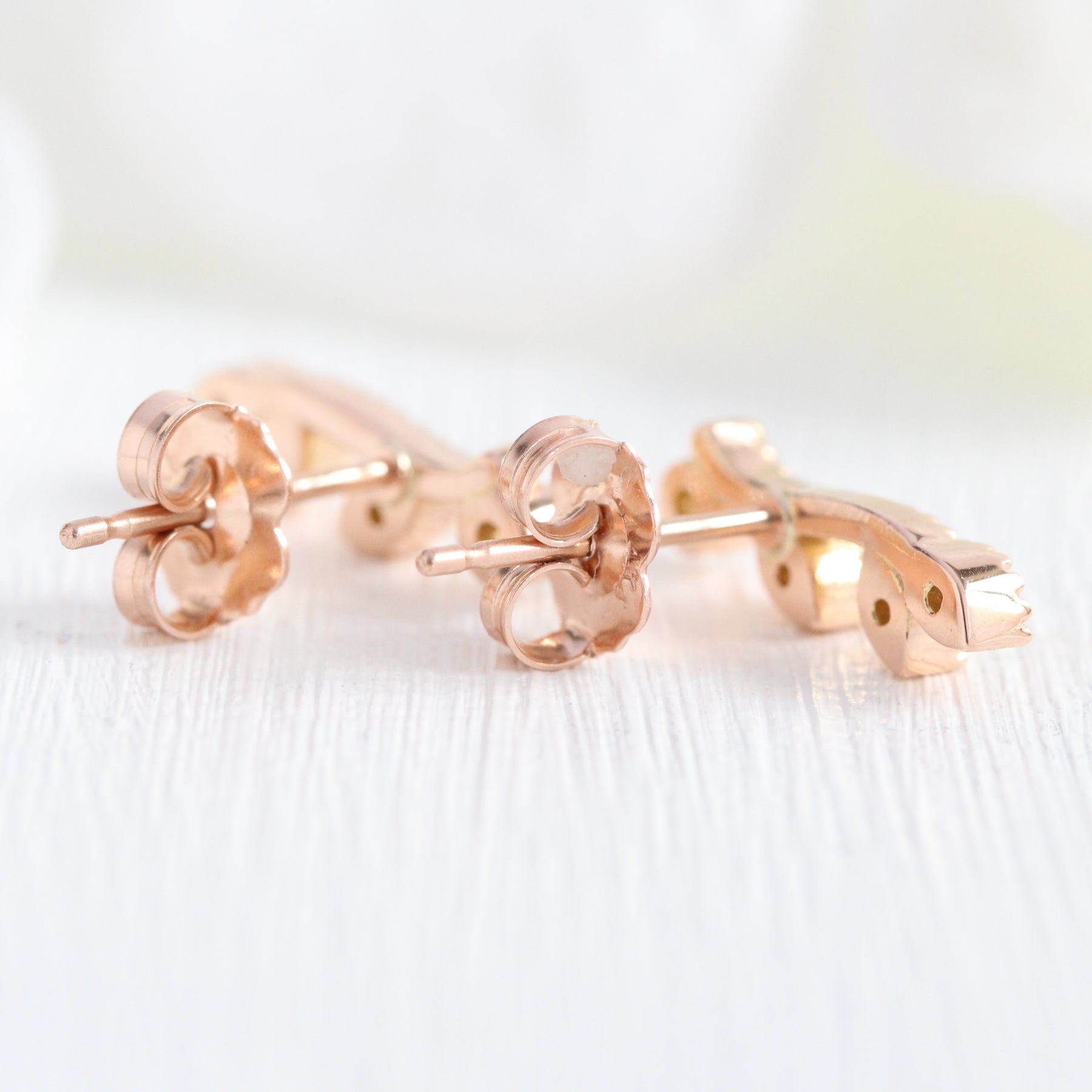 Crown Diamond Earrings Rose Gold Stud Earrings Curved Crawler Earrings