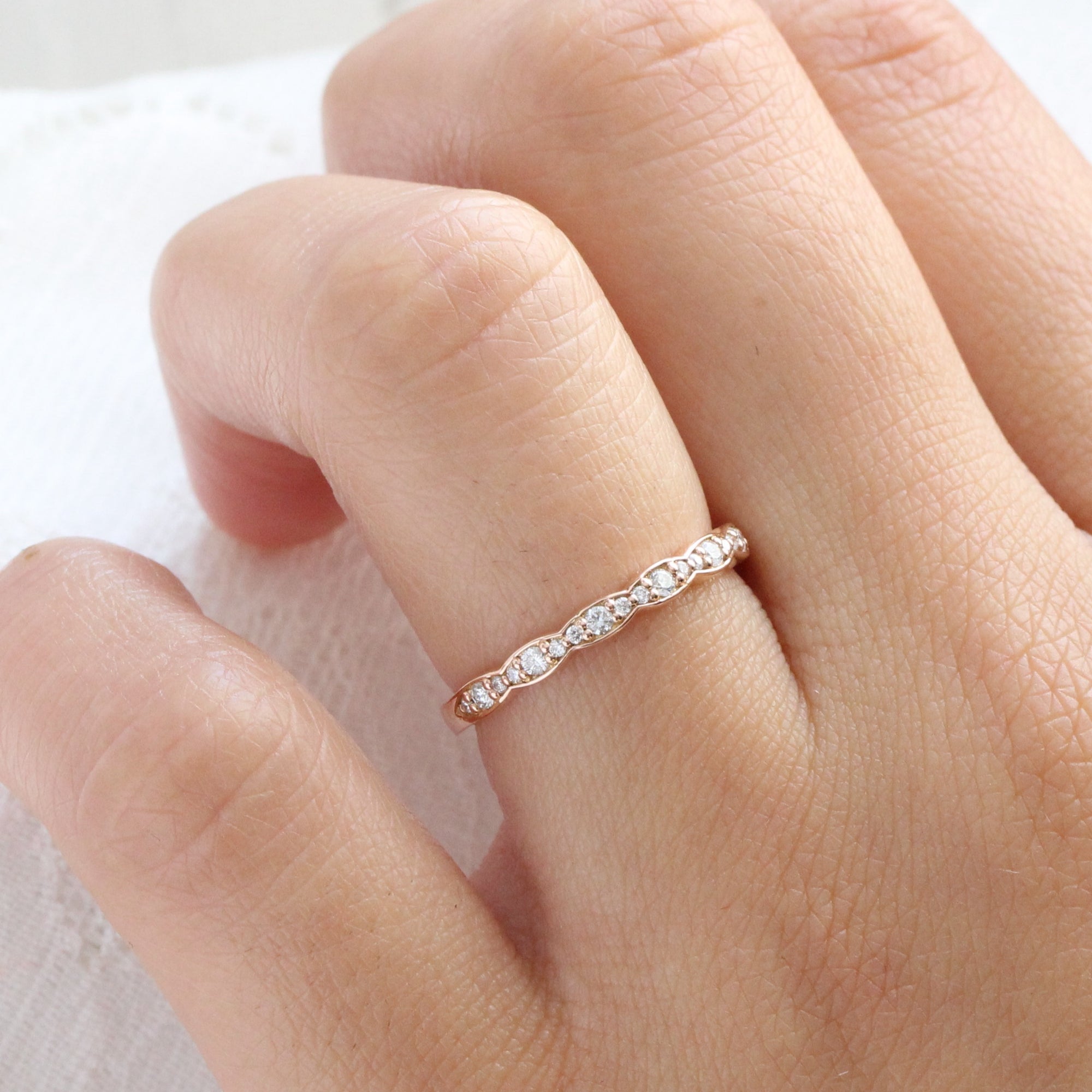 18k Rose Gold Engagement Ring With Matching Eternity Band