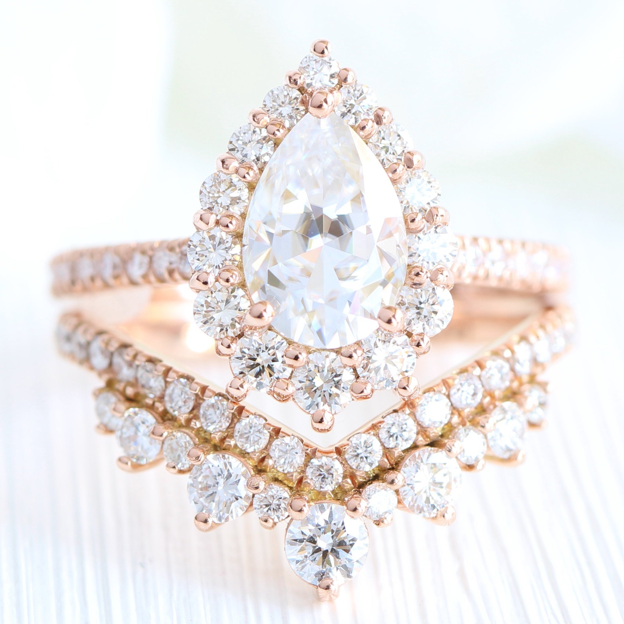 Large Pear Moissanite Engagement Ring Gold Deep V Diamond Wedding