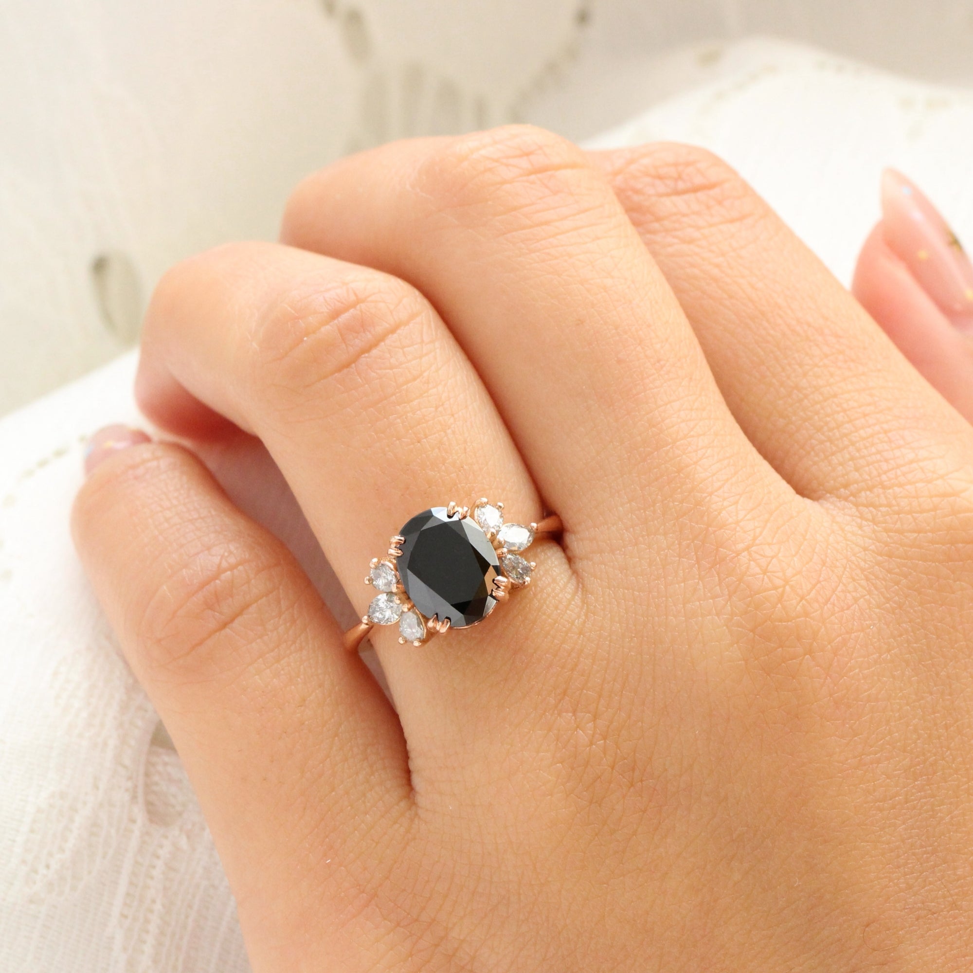 Three stone deals black diamond ring