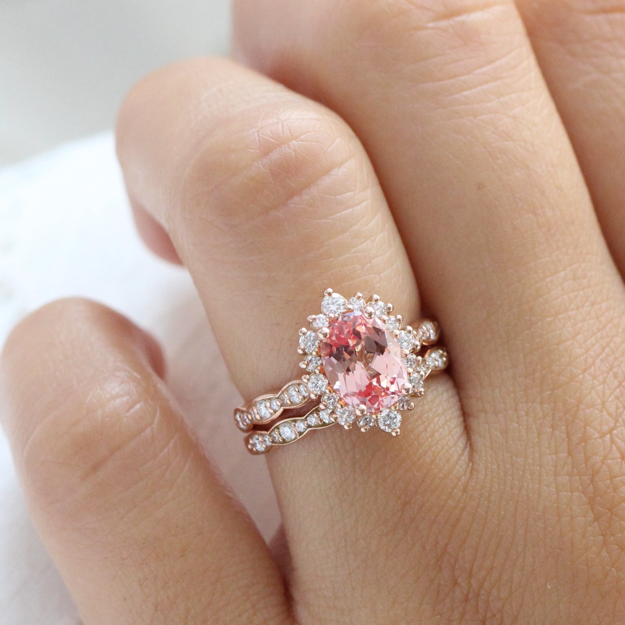 18*13MM Pink Oval With Multi-Stone popular Halo Set Diamond Ring, Wedding Bridal Ring, Unique Gemstone Ring, Edwardian Jewelry, Party Wear Ring