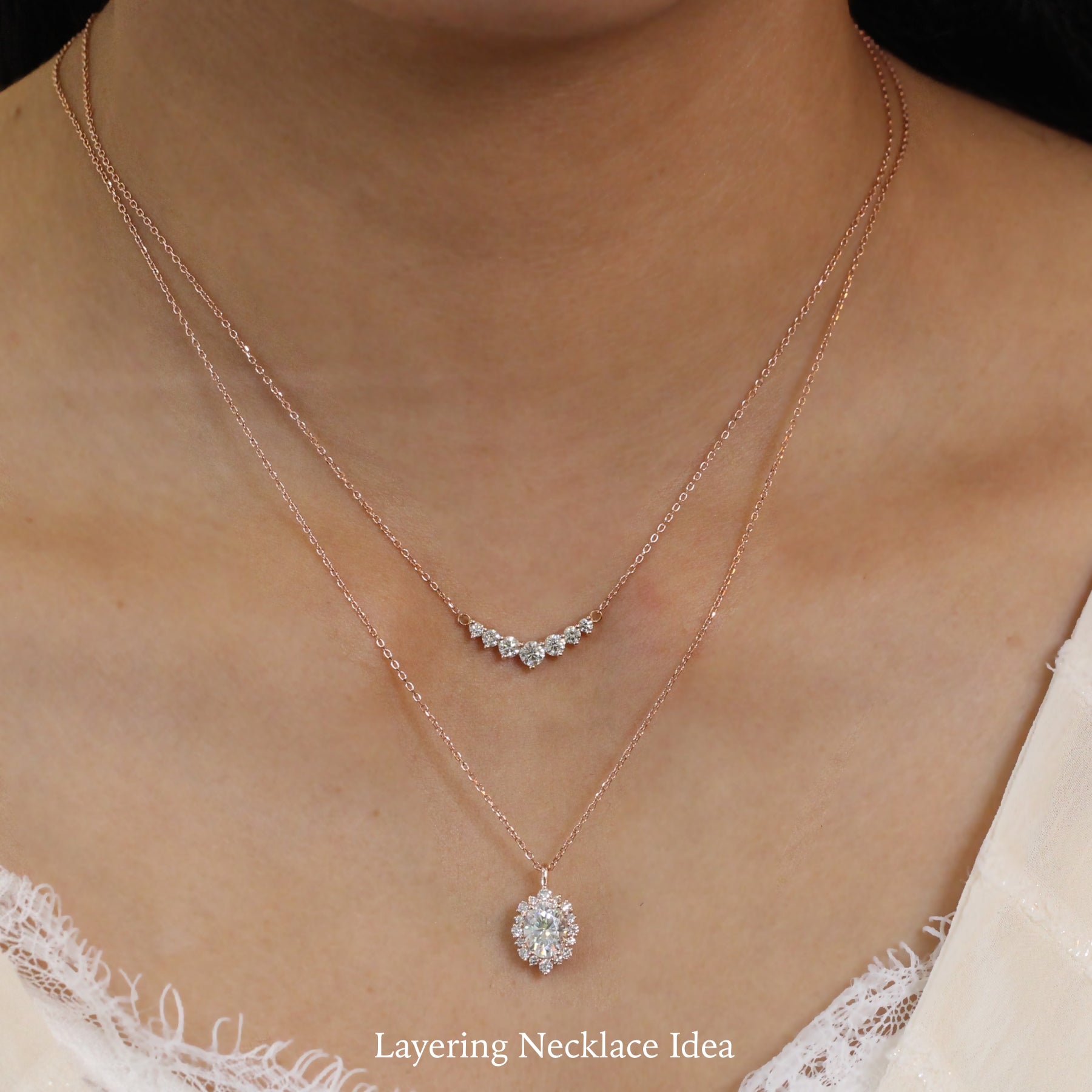 Three necklaces perfectly layered, and a ginormous oval shape