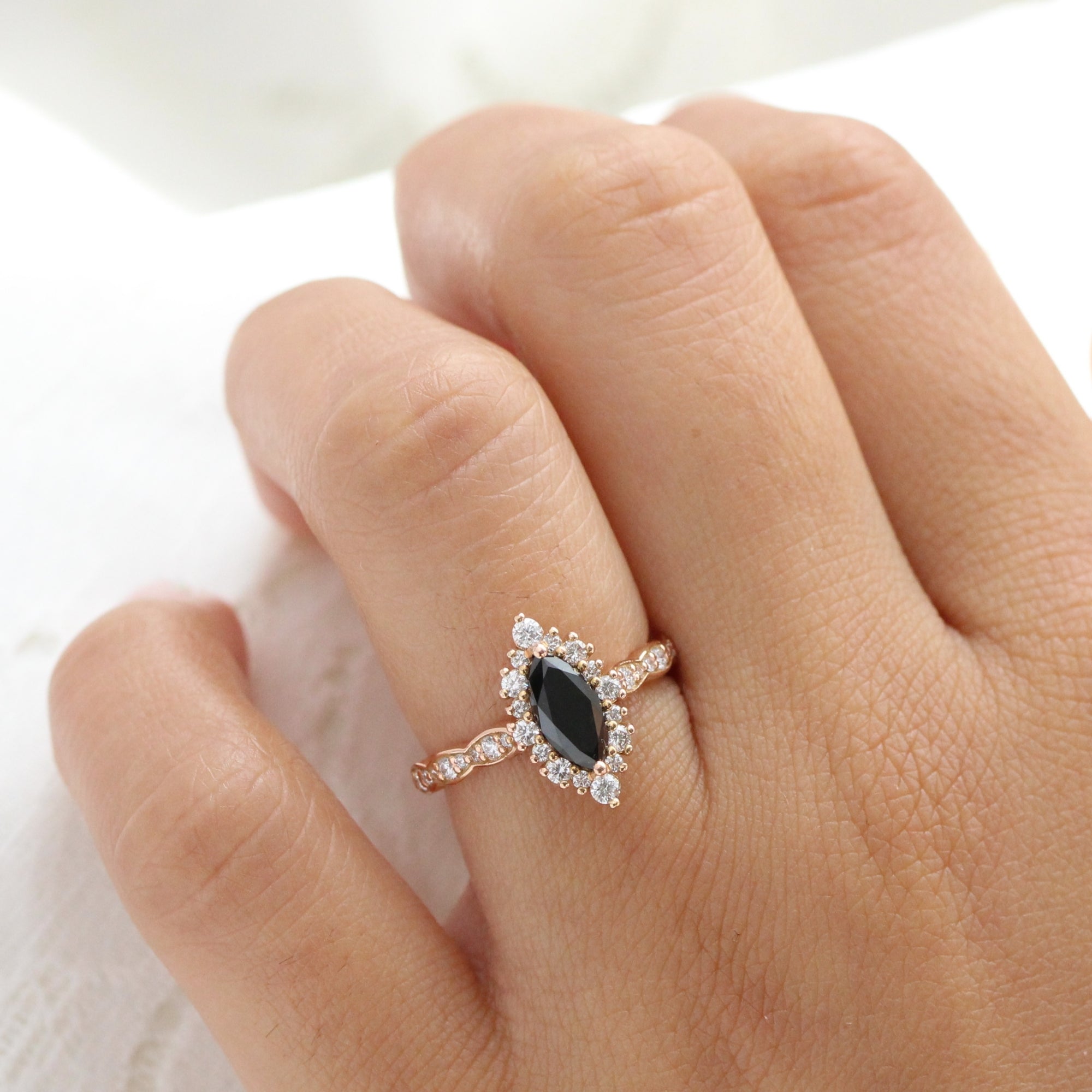 Black marquise store diamond ring