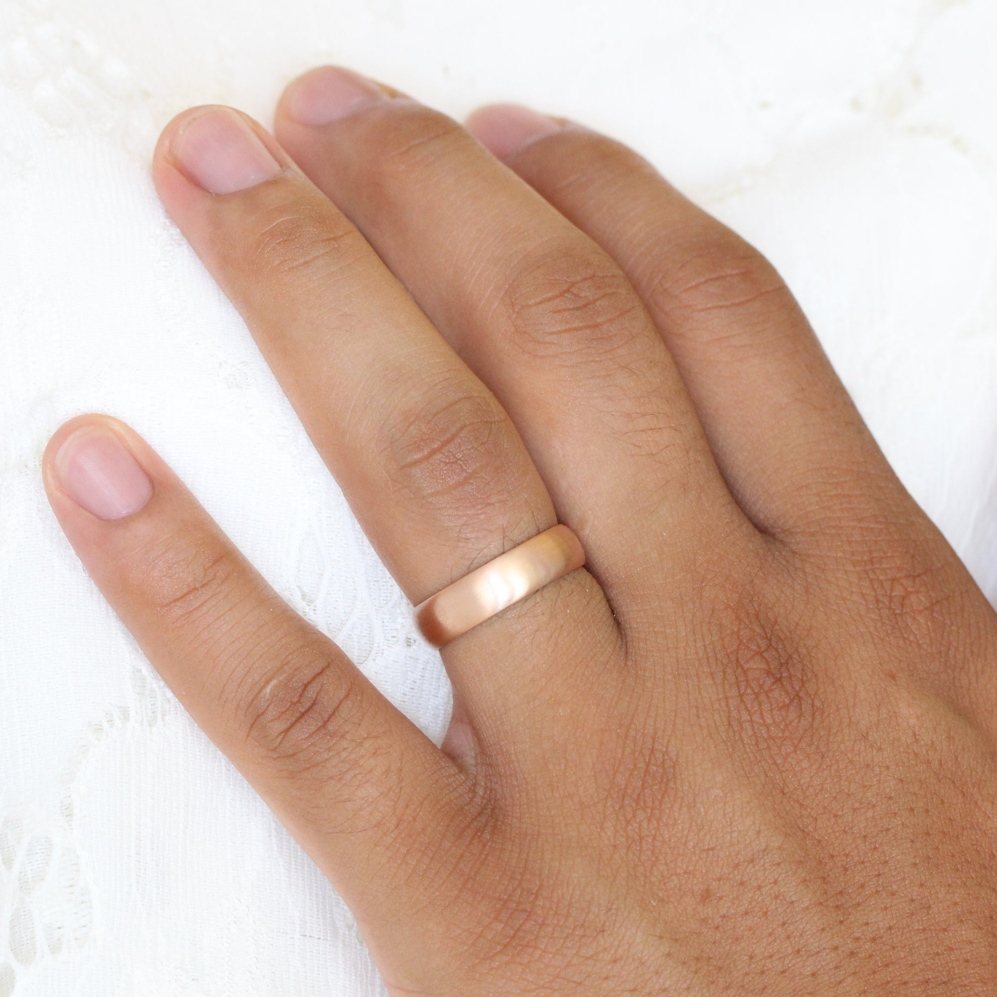 Mens Wedding Ring Rose Gold Domed Wedding Band Plain Matte Finish Ring
