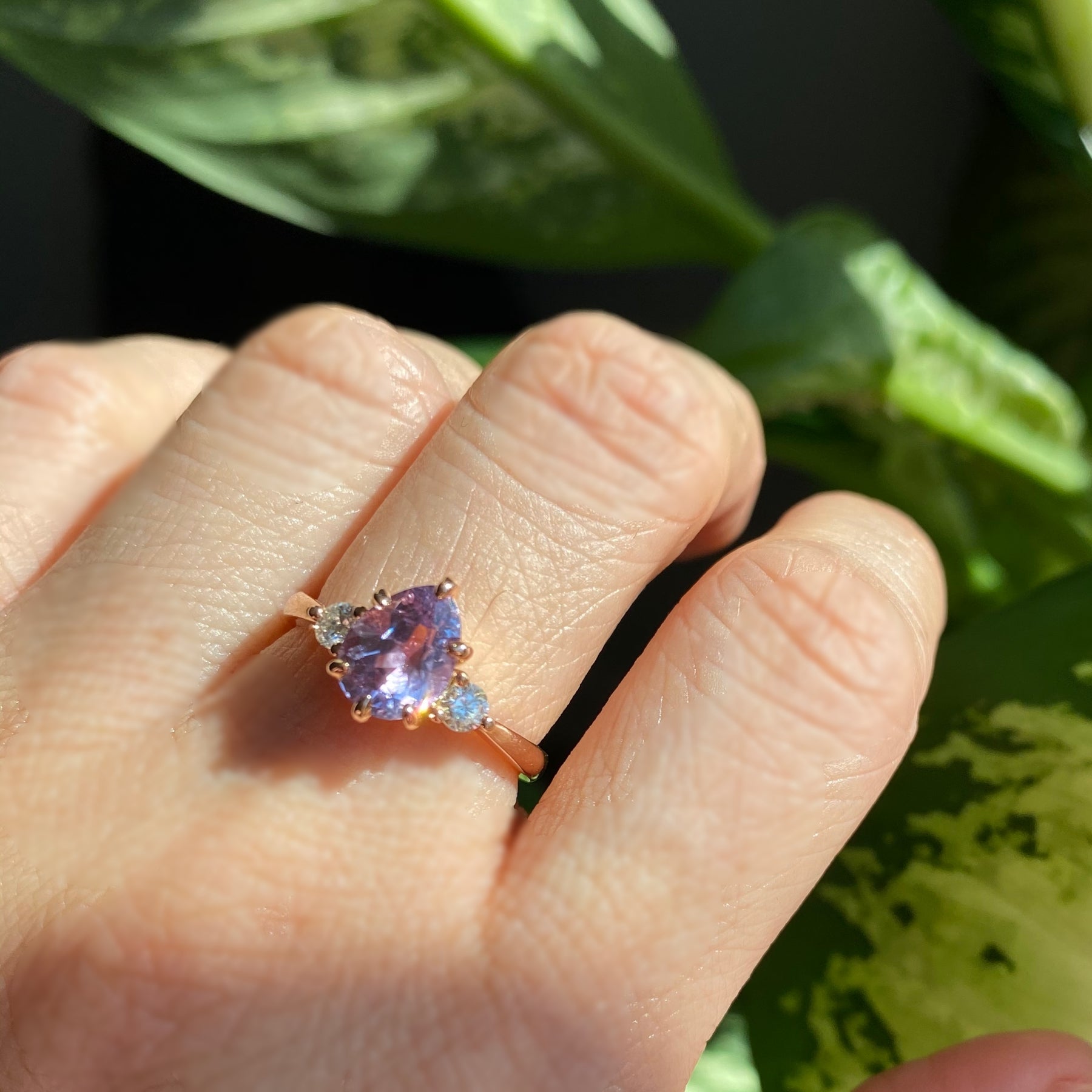 Lavender peach clearance sapphire engagement ring