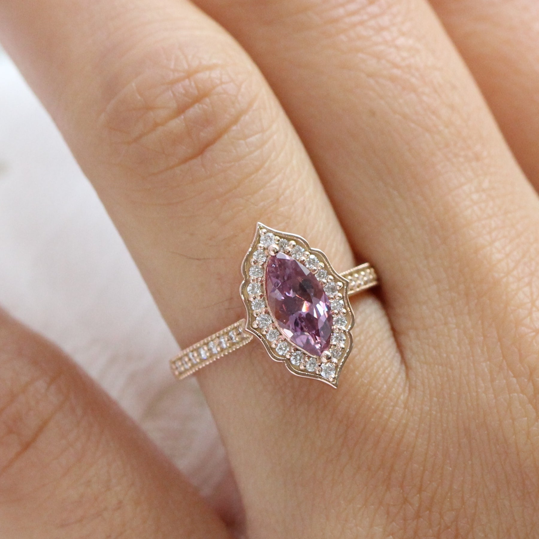 Solid 10K Yellow Gold Pink buying Sapphire Graduated Marquise Ring Size 6.5