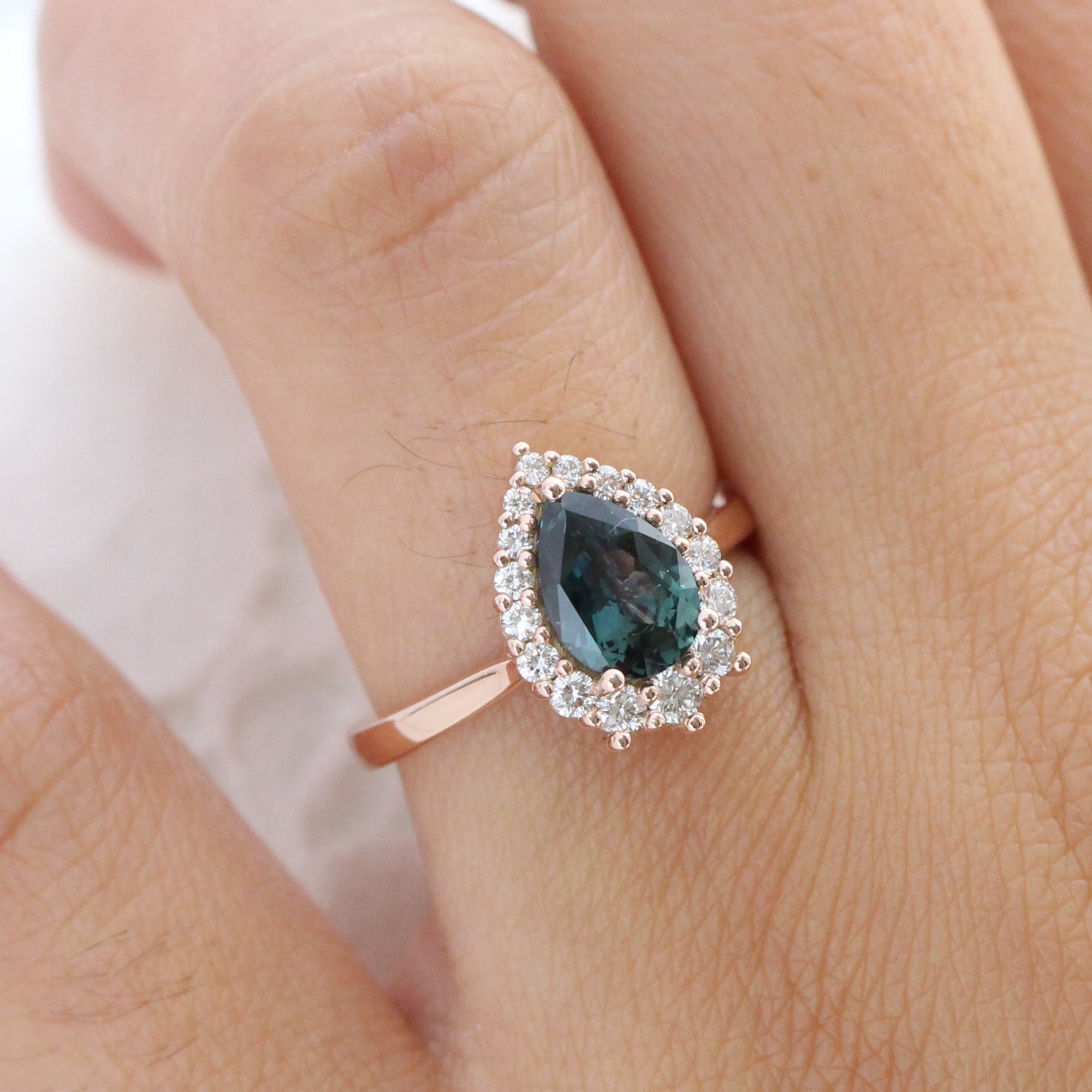 Blue green sapphire hot sale engagement ring