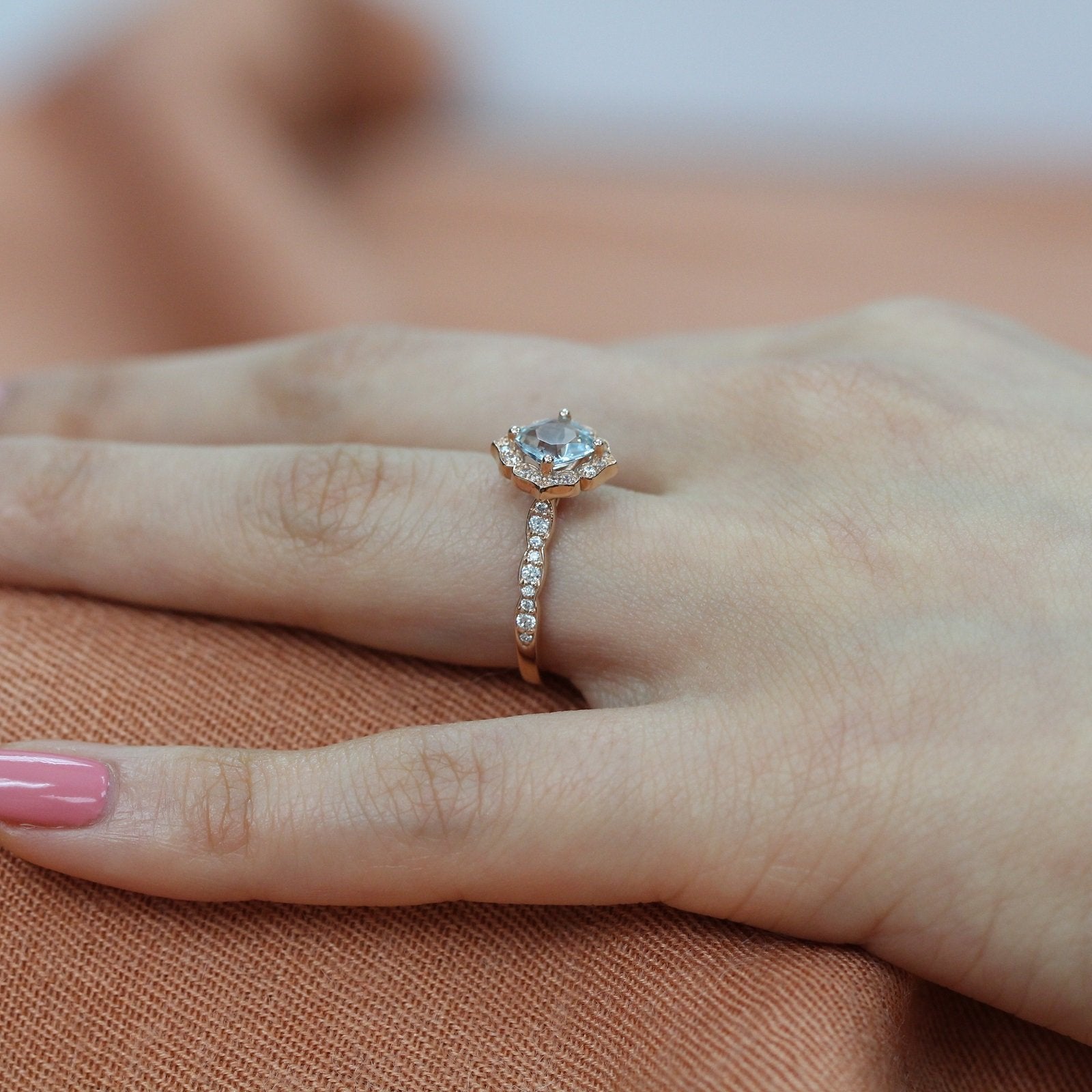 Rose gold aquamarine on sale ring