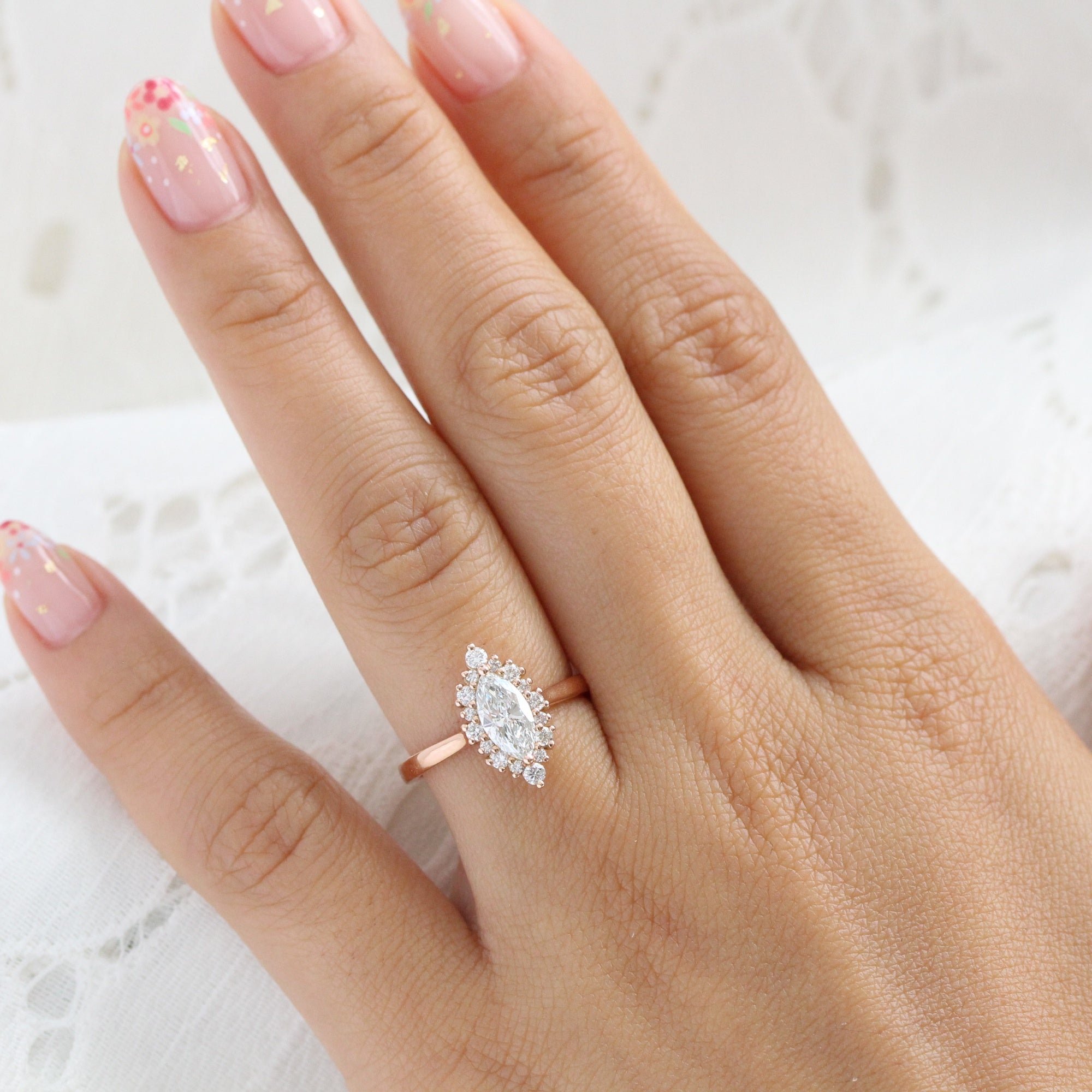 Marquise with halo store engagement ring