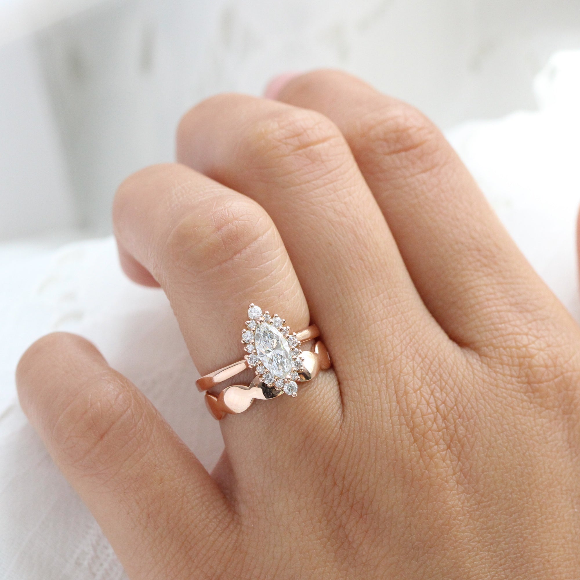 Marquise engagement ring sale and wedding band