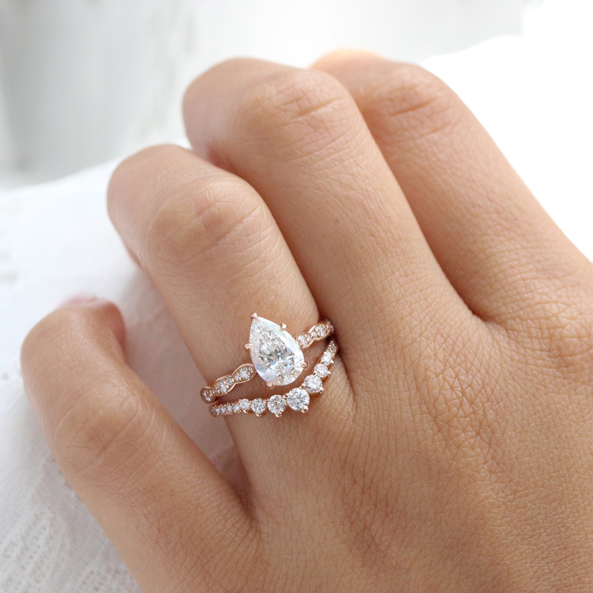 Pear engagement rings hot sale with wedding band