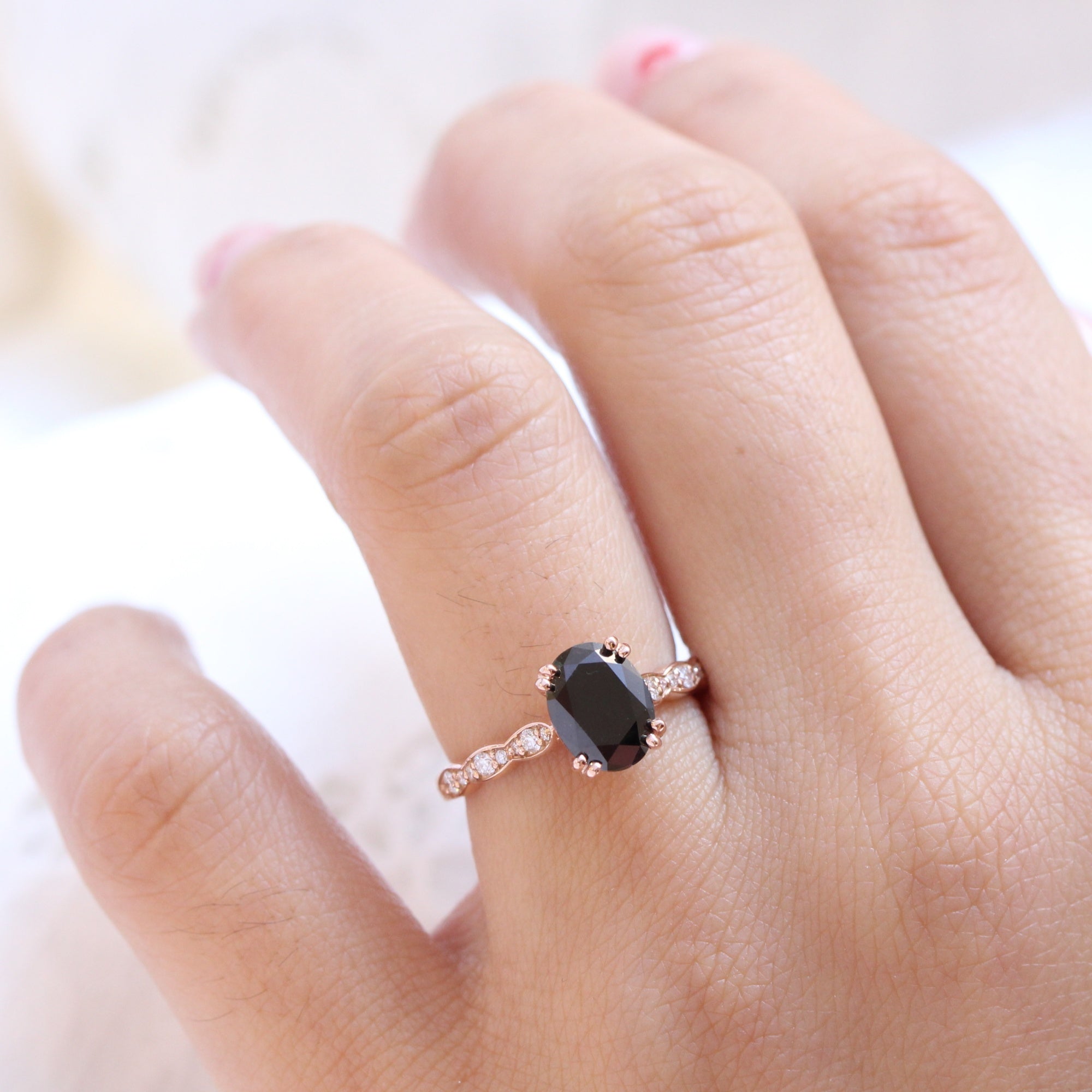 Black oval online stone ring