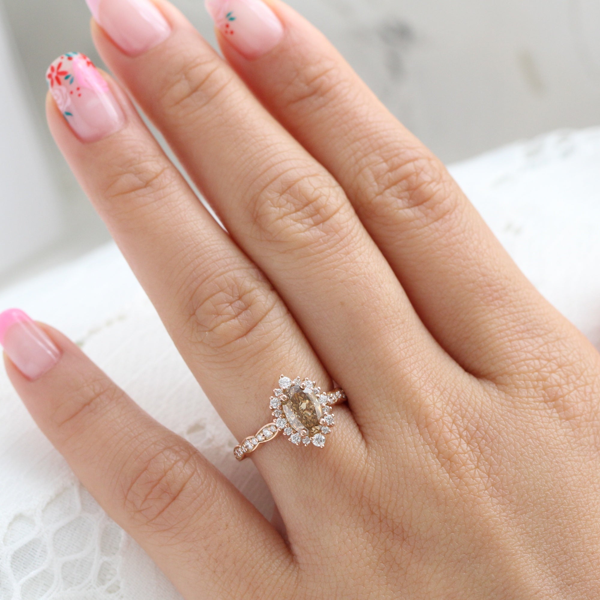 Rose cut champagne diamond on sale ring