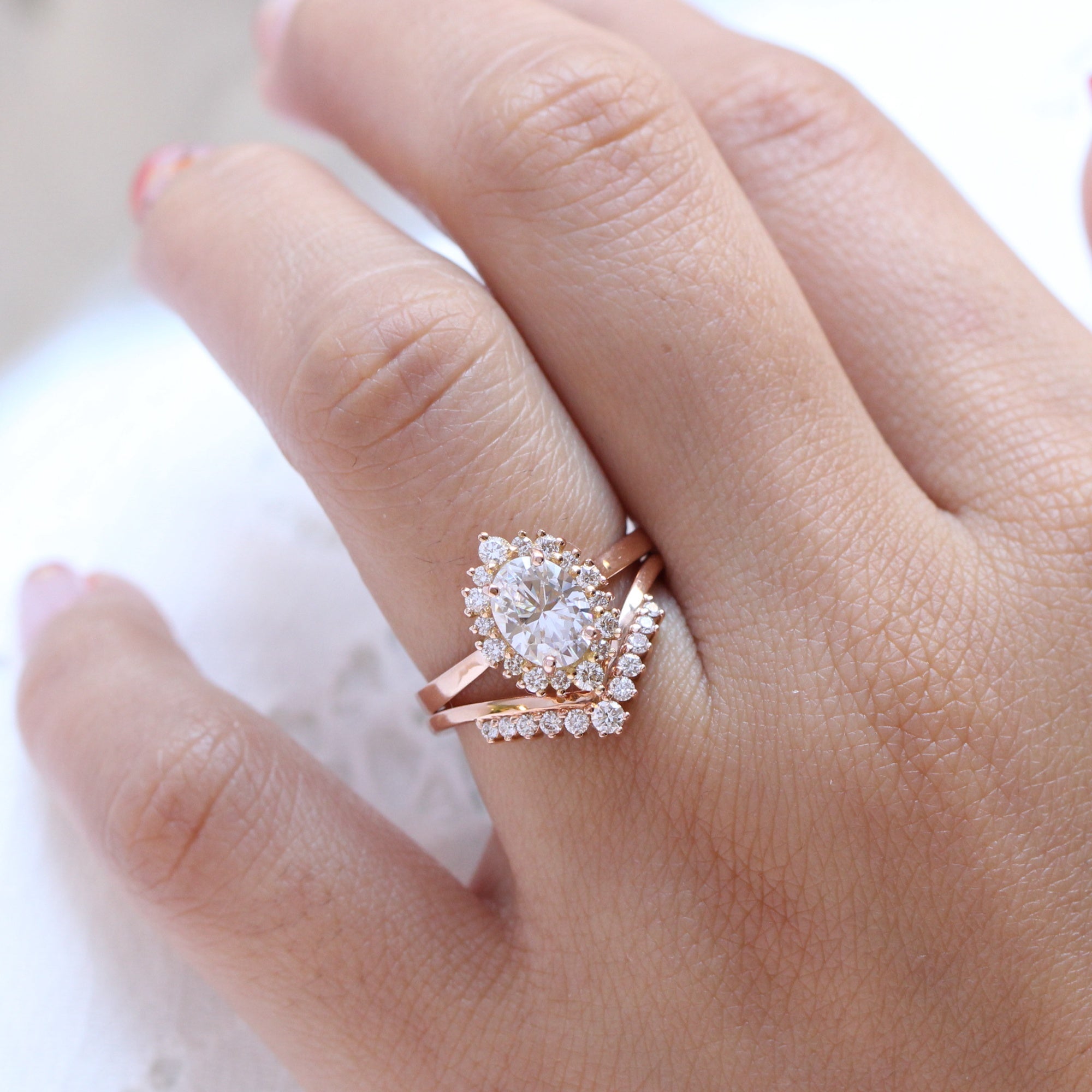 Moissanite engagement ring store with diamond band