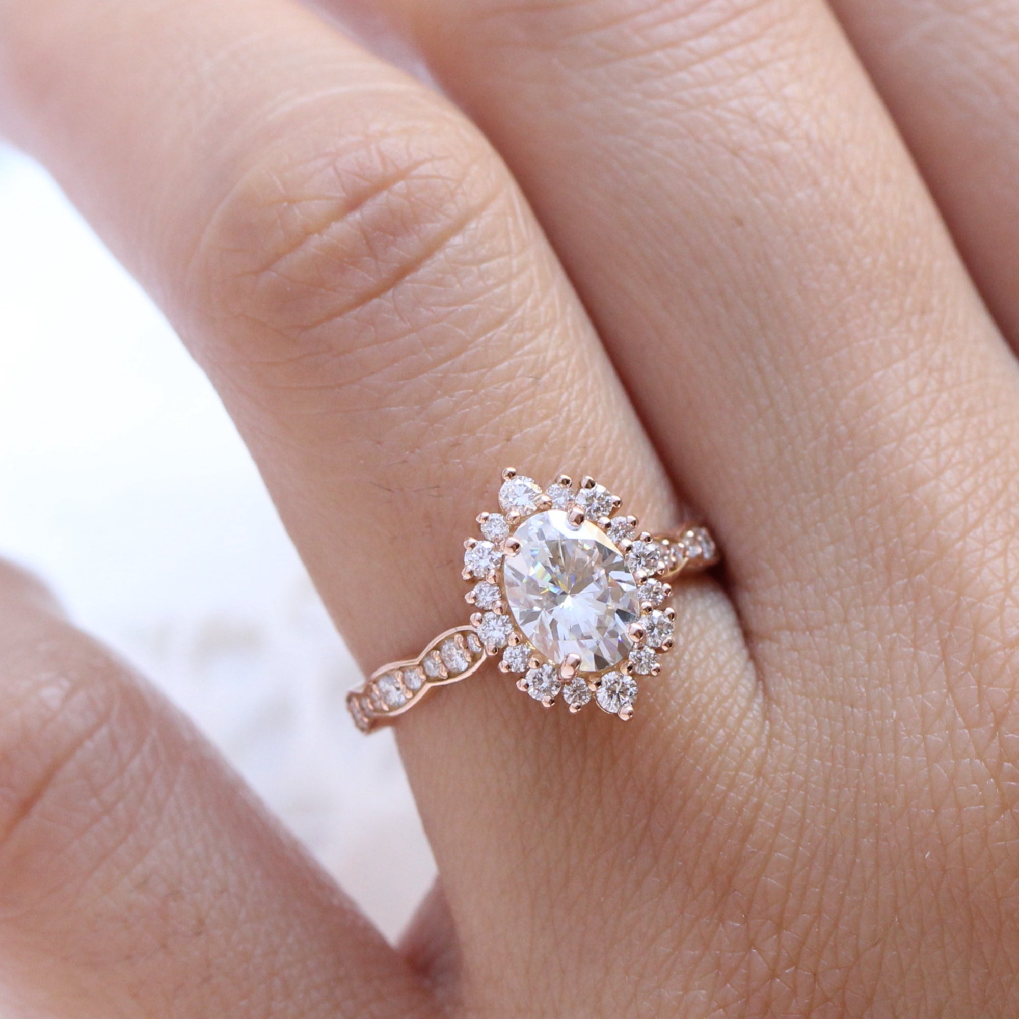 Round Cut Star Halo Diamond Engagement Ring 14kt Rose Gold (Setting Price) by with Clarity