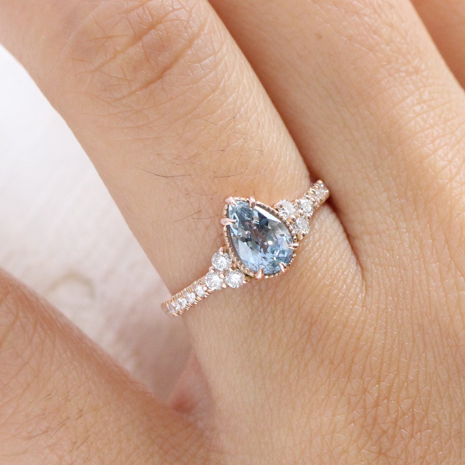 Blue teardrop 2024 engagement ring