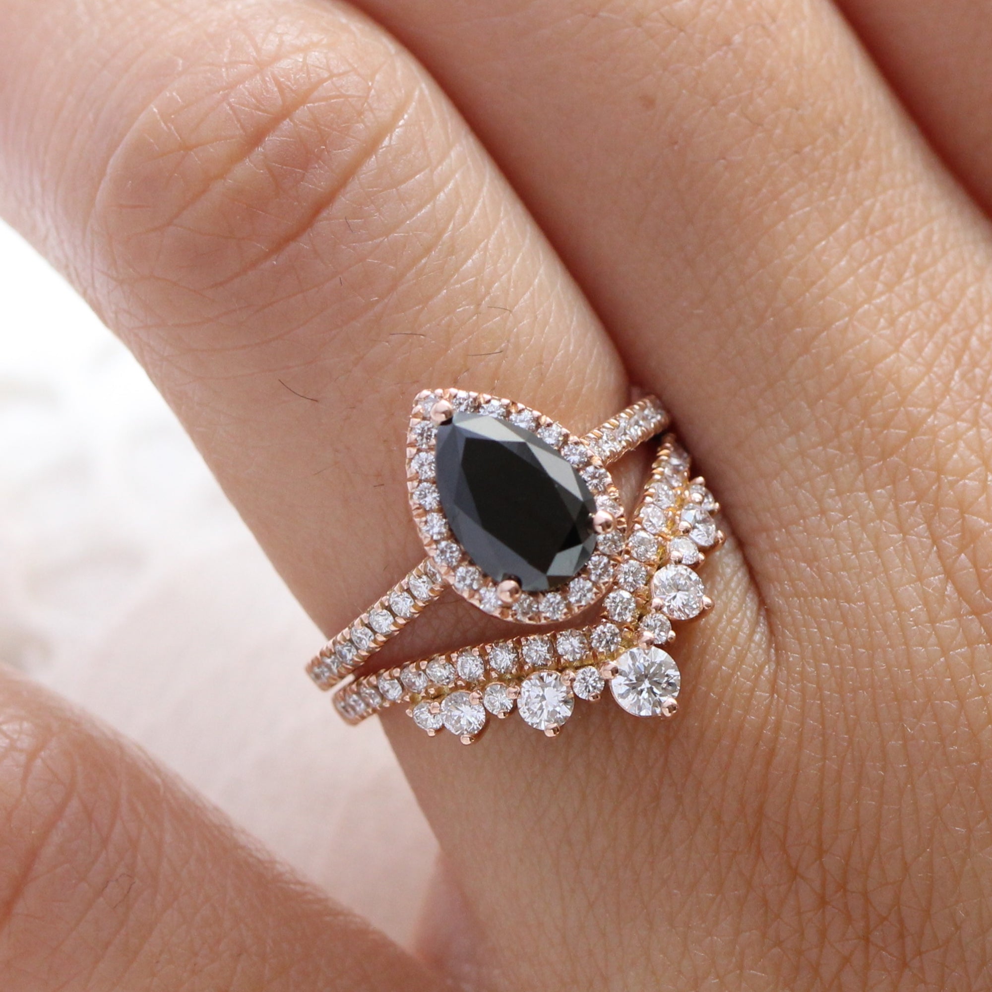 Black diamond ring pear shop cut