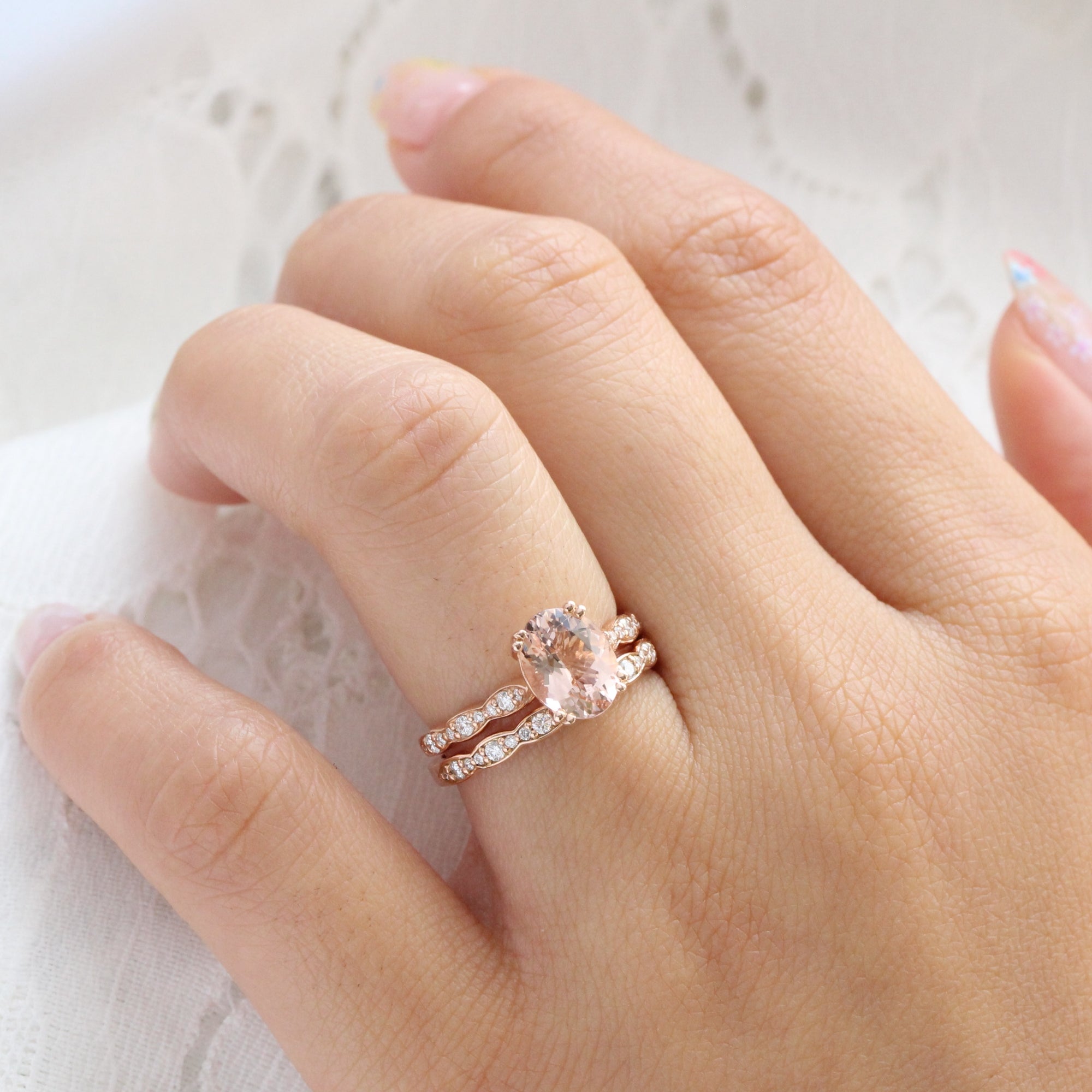 Morganite engagement ring and wedding deals band