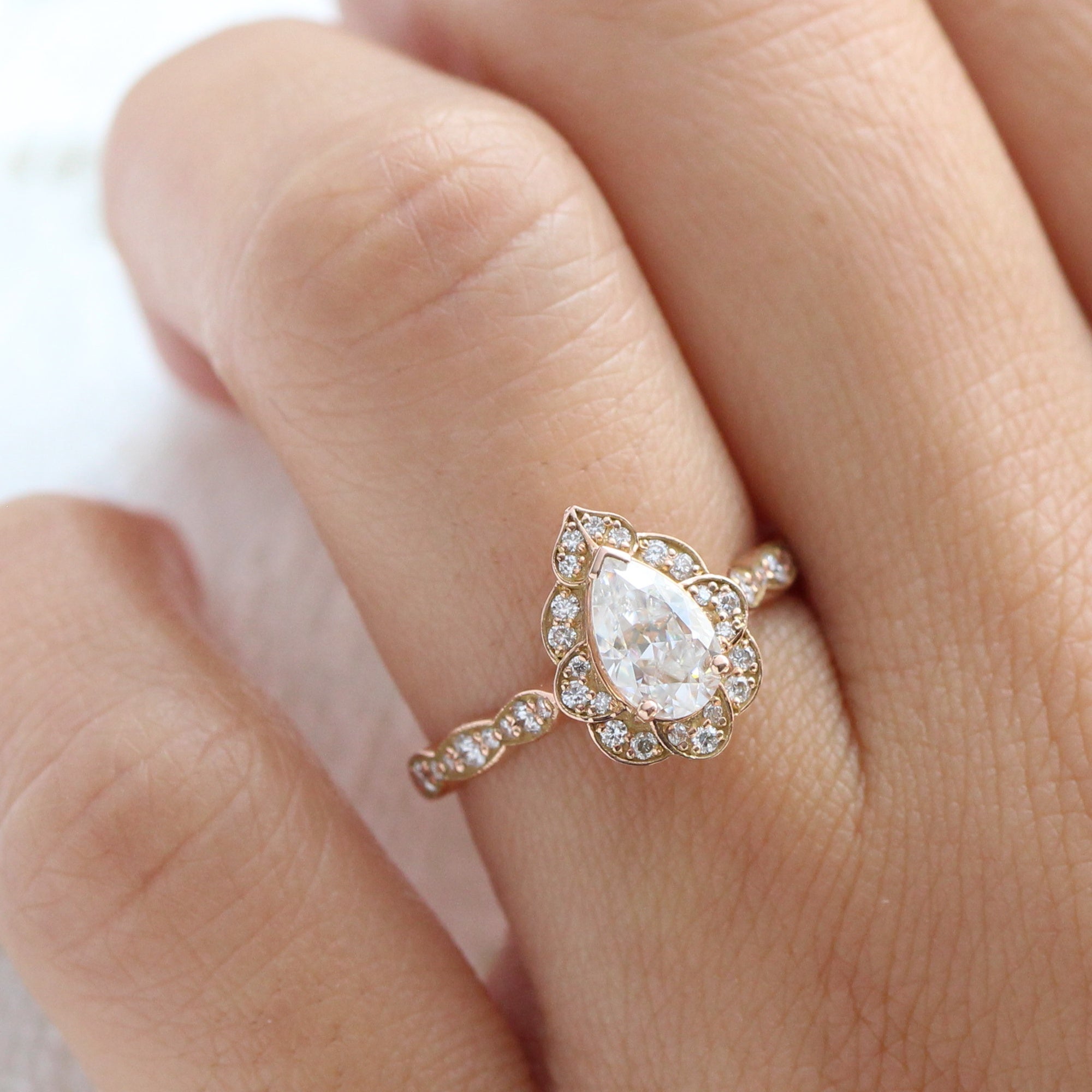 Rose Gold Oval Colorless Moissanite Engagement Ring, Oval Cluster Bridal  Ring, Low Profile Ring, Marquise Floral Crown Wedding Band -  Canada