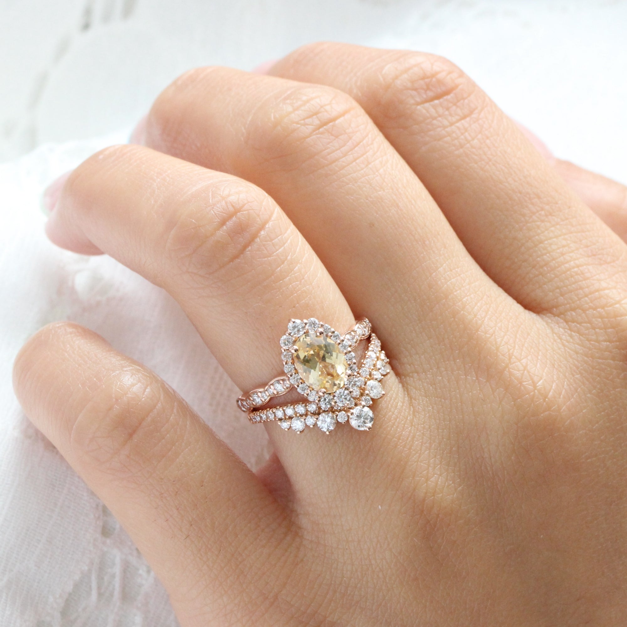 Champagne yellow sapphire ring rose gold halo diamond sapphire ring la more design jewelry