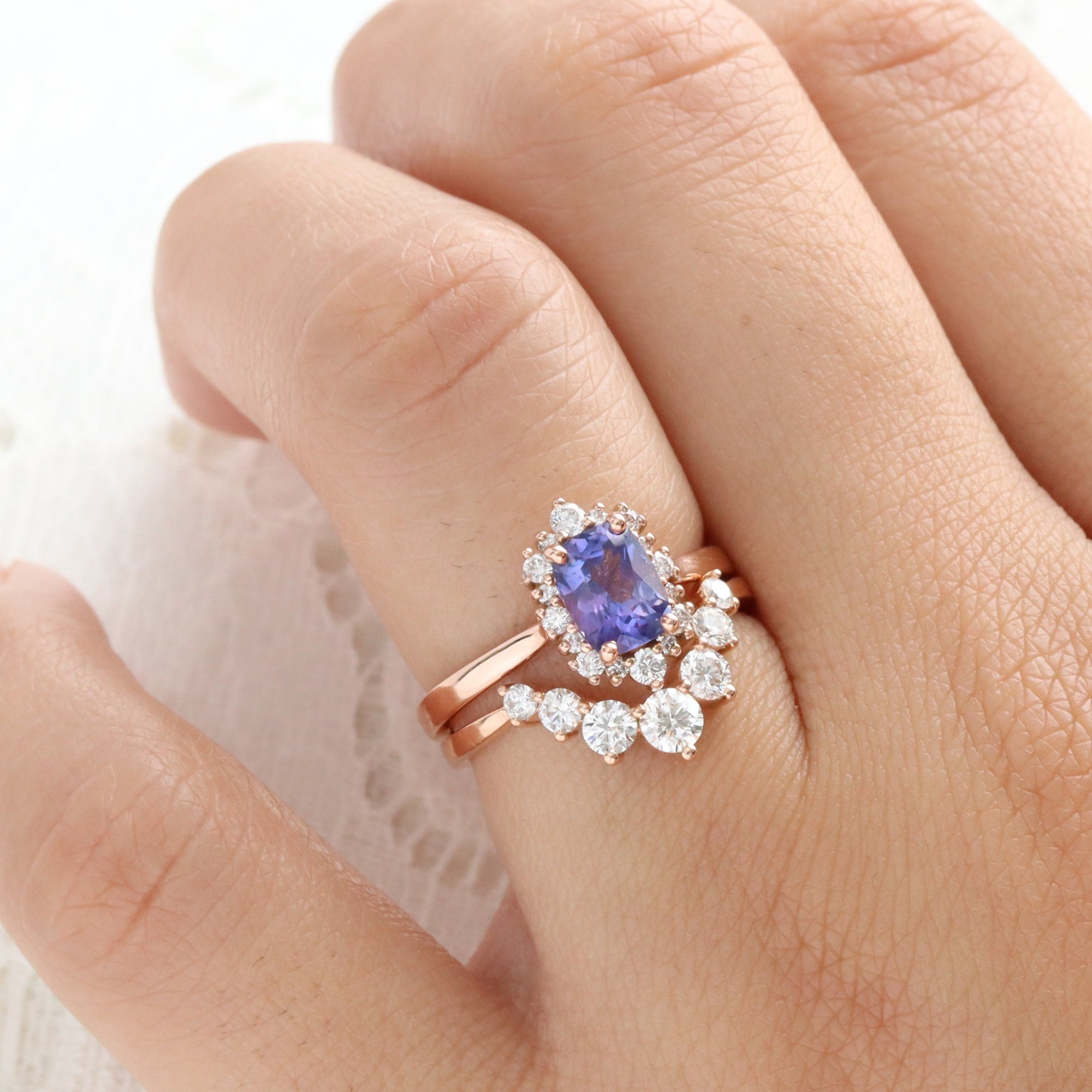 Cushion purple sapphire engagement ring rose gold halo diamond sapphire ring la more design jewelry