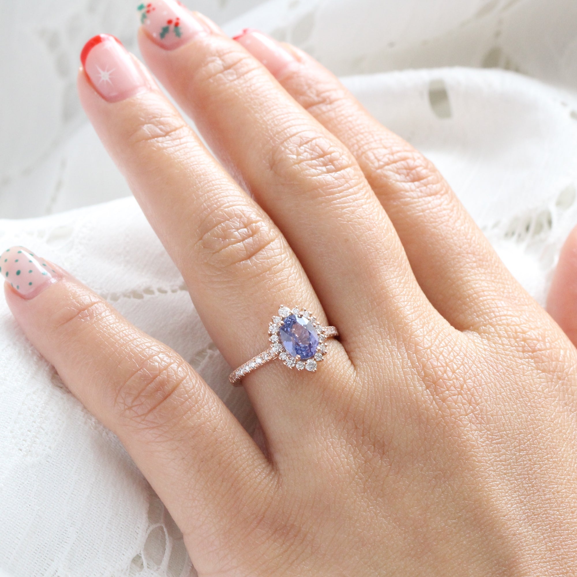 Halo diamond oval lavender sapphire ring rose gold purple sapphire diamond ring la more design jewelry