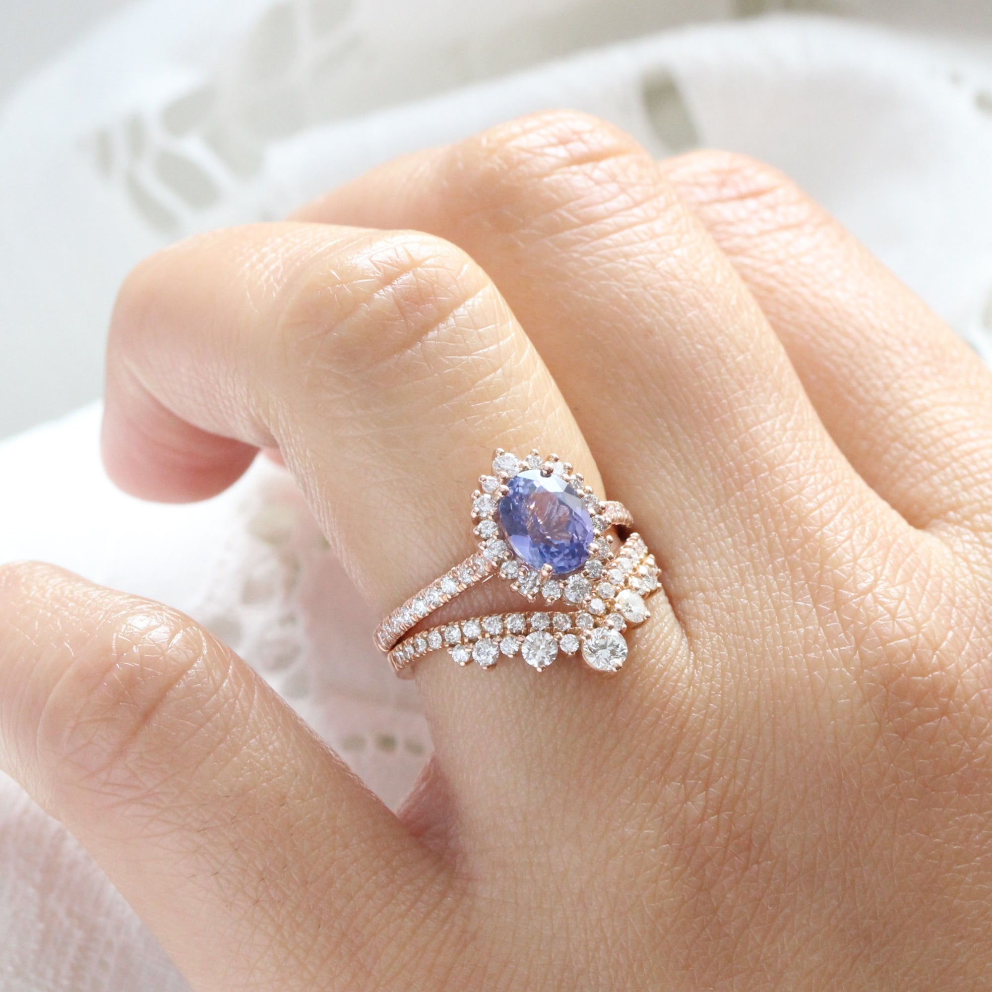 Halo diamond oval lavender sapphire ring rose gold purple sapphire diamond ring la more design jewelry