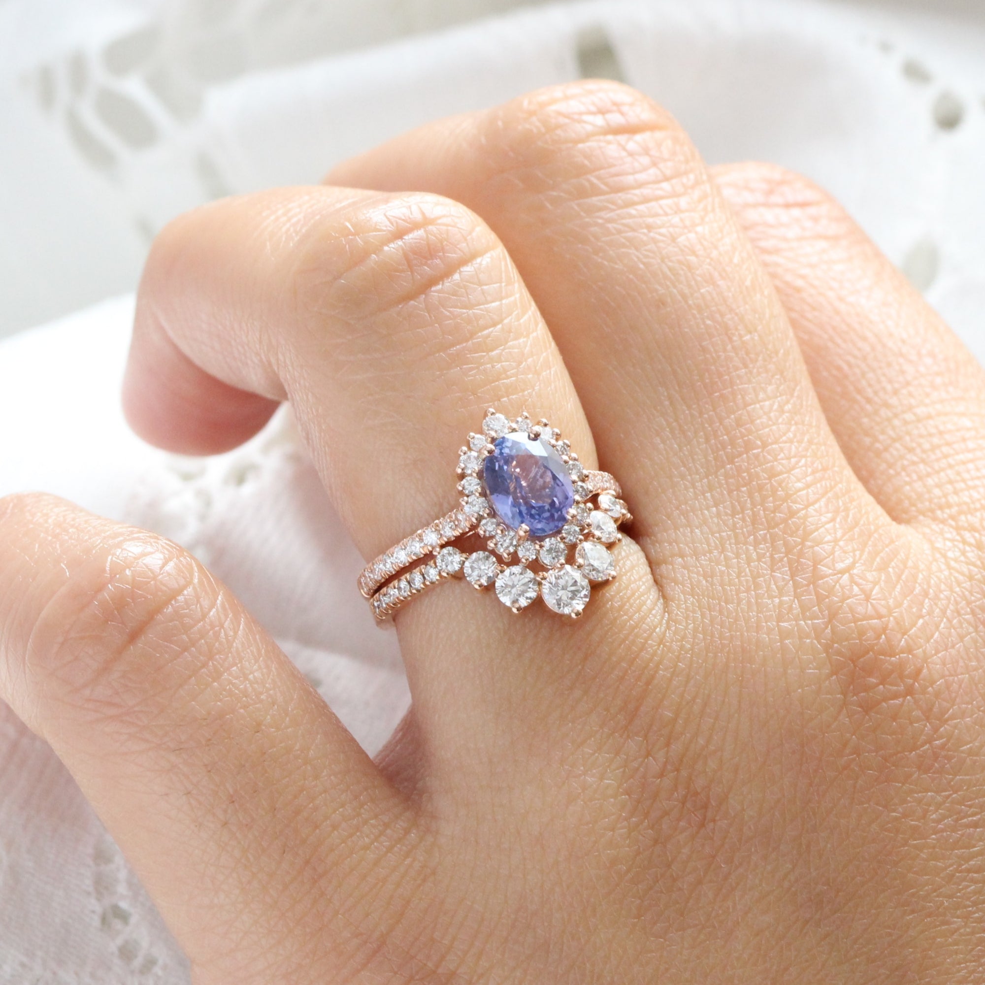 Halo diamond oval lavender sapphire ring rose gold purple sapphire diamond ring la more design jewelry