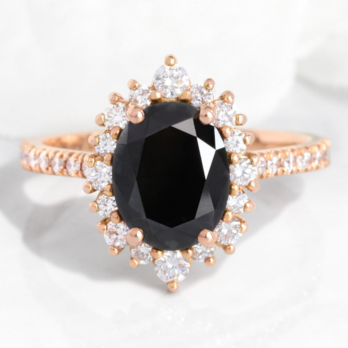 Large Black Diamond Engagement Ring Rose Gold Halo Diamond Cluster Ring La More Design Jewelry