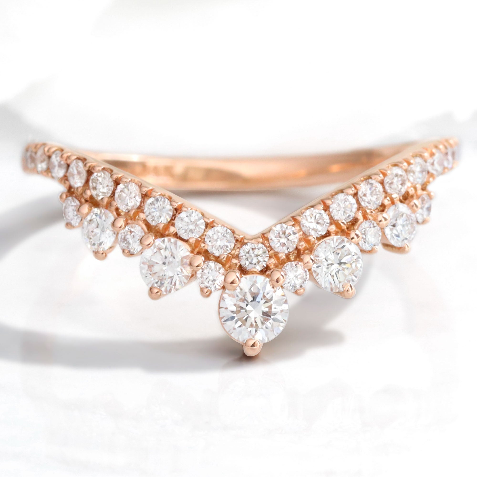 Large diamond wedding ring rose gold curved pave diamond band by la more design jewelry