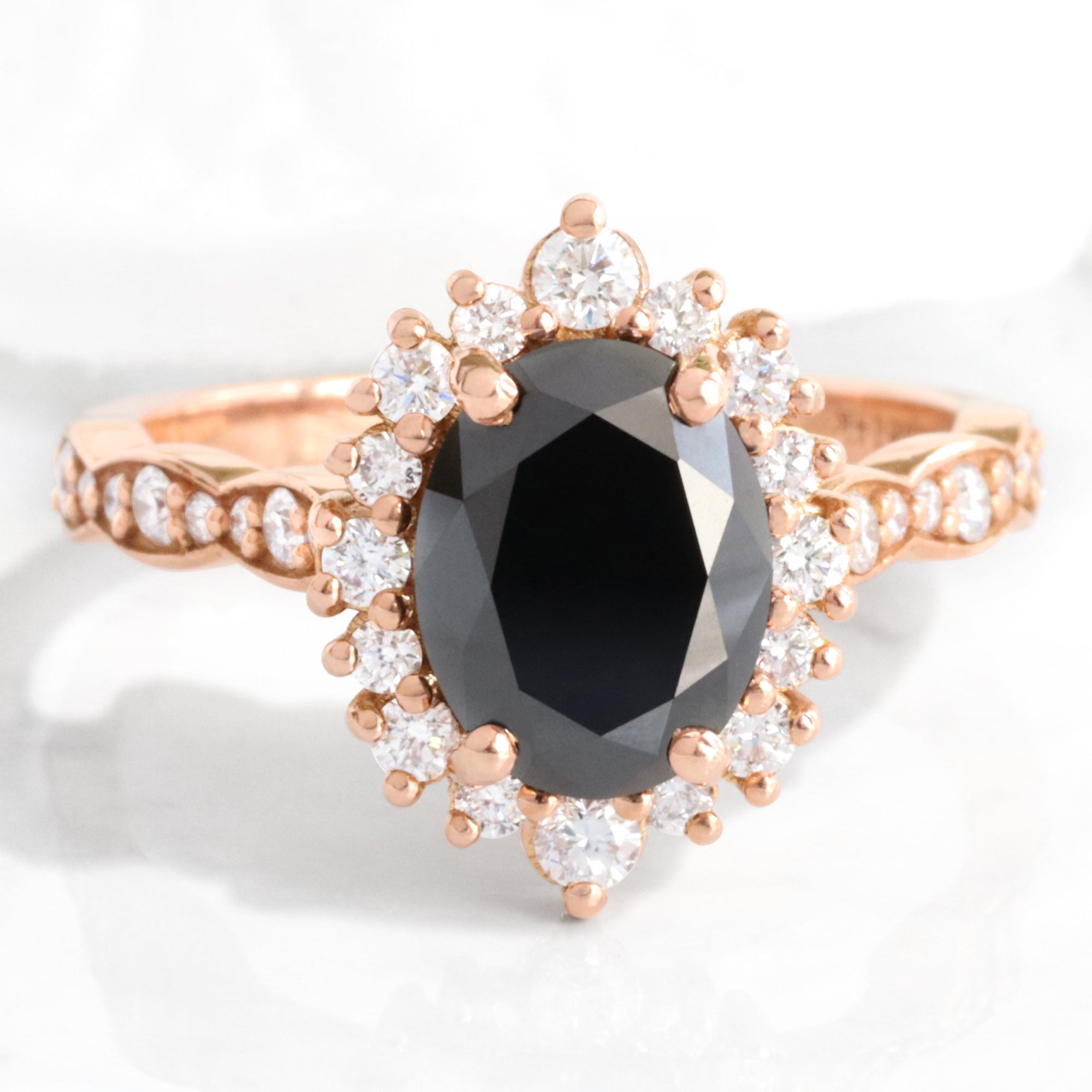 Large oval black diamond engagement ring rose gold halo black diamond ring la more design jewelry