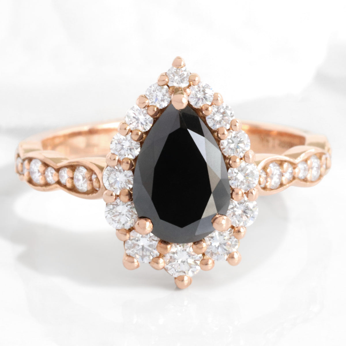 Large pear black diamond engagement ring rose gold halo black diamond ring la more design jewelry