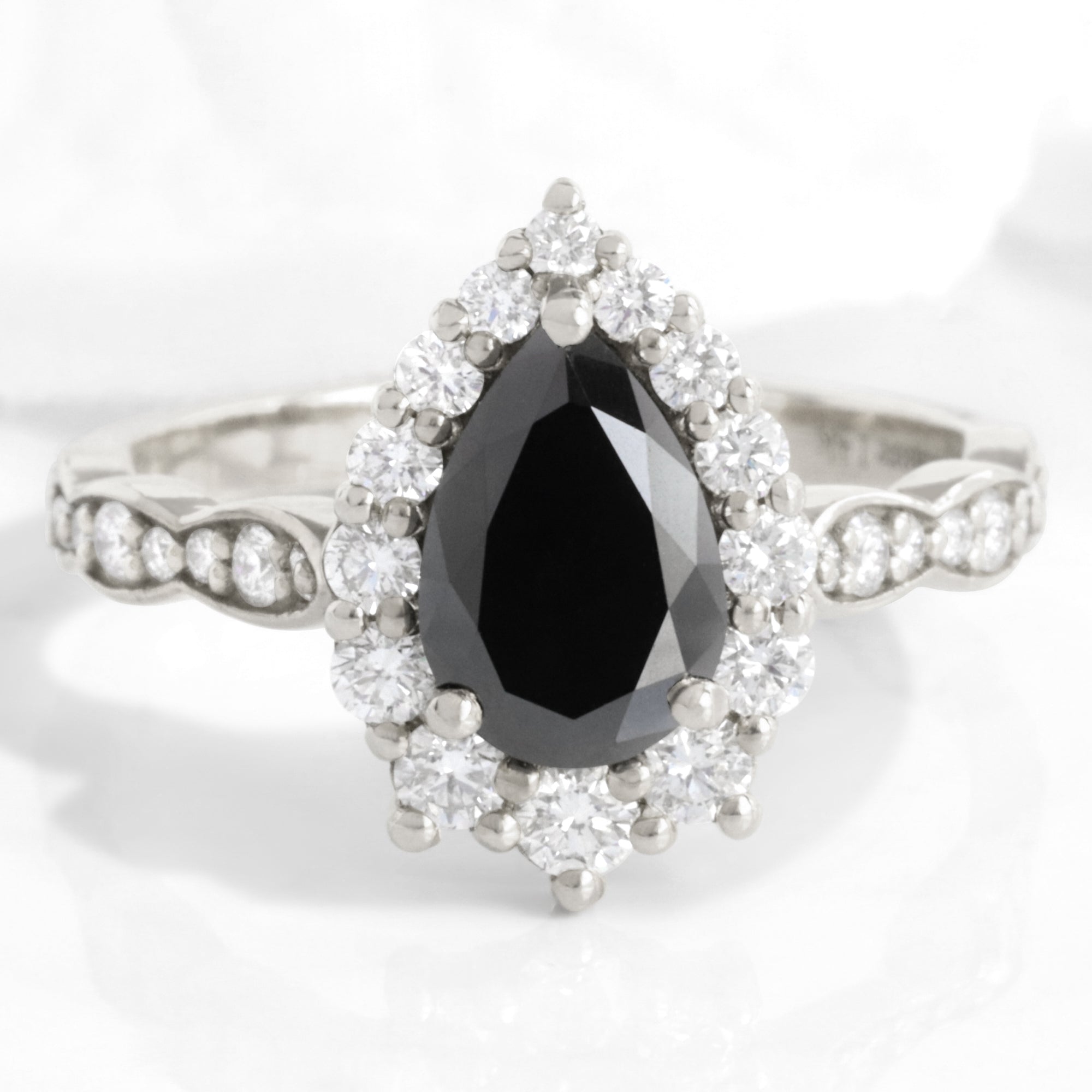 Large pear black diamond engagement ring white gold halo black diamond ring la more design jewelry