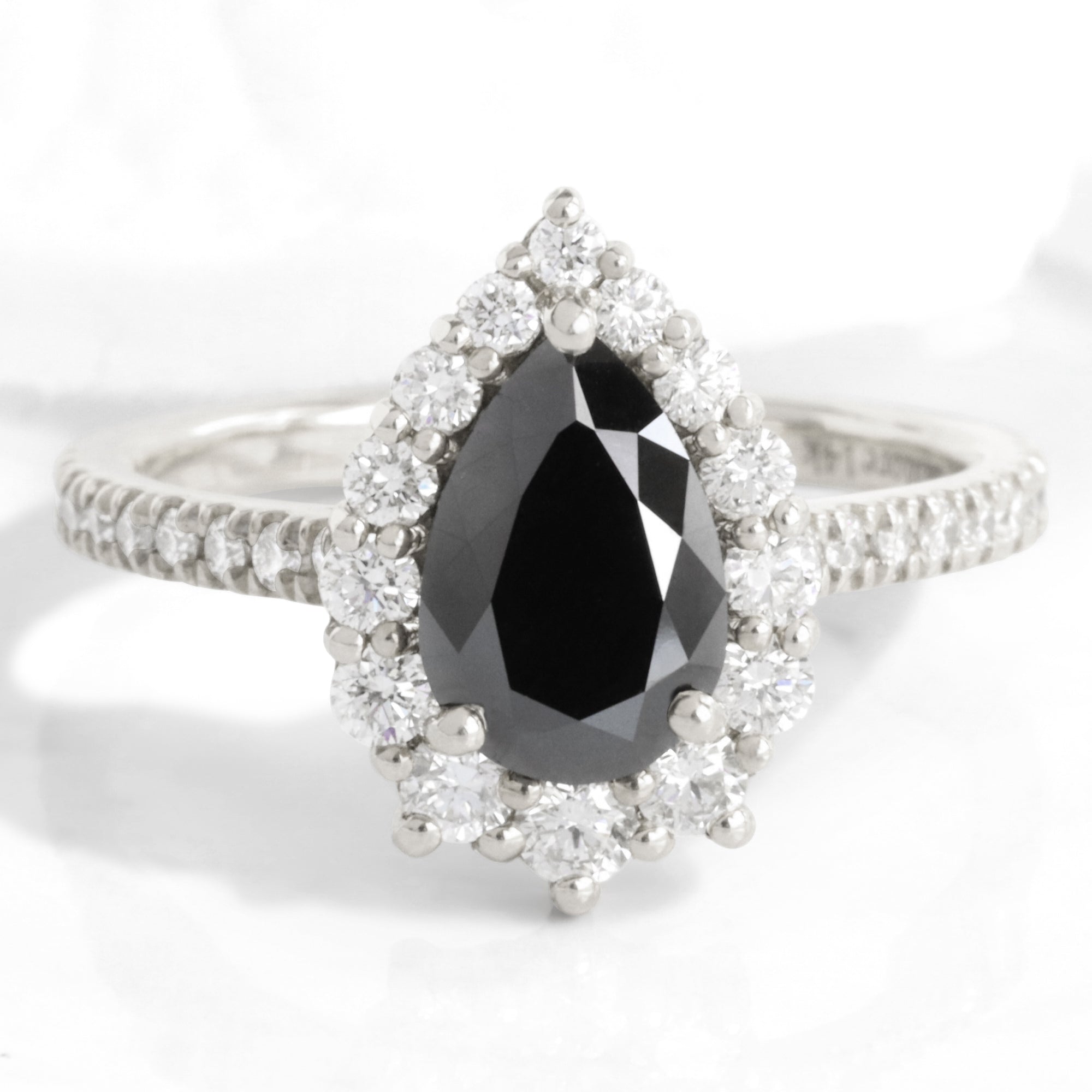 Large pear black diamond engagement ring white gold halo diamond pear ring pear cluster la more design jewelry