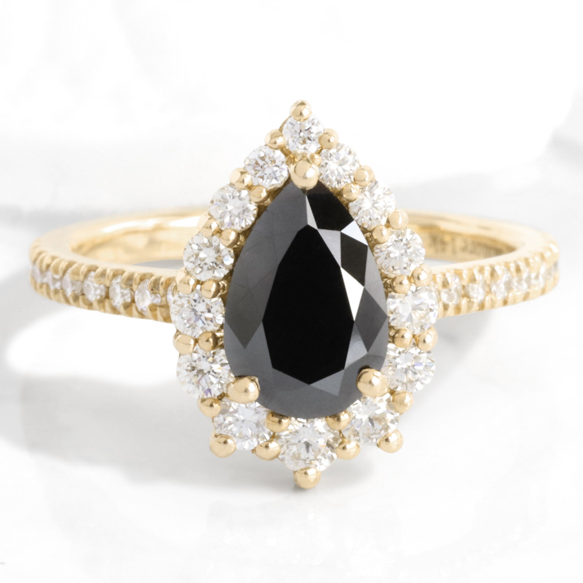 Large pear black diamond engagement ring yellow gold halo diamond pear ring pear cluster la more design jewelry