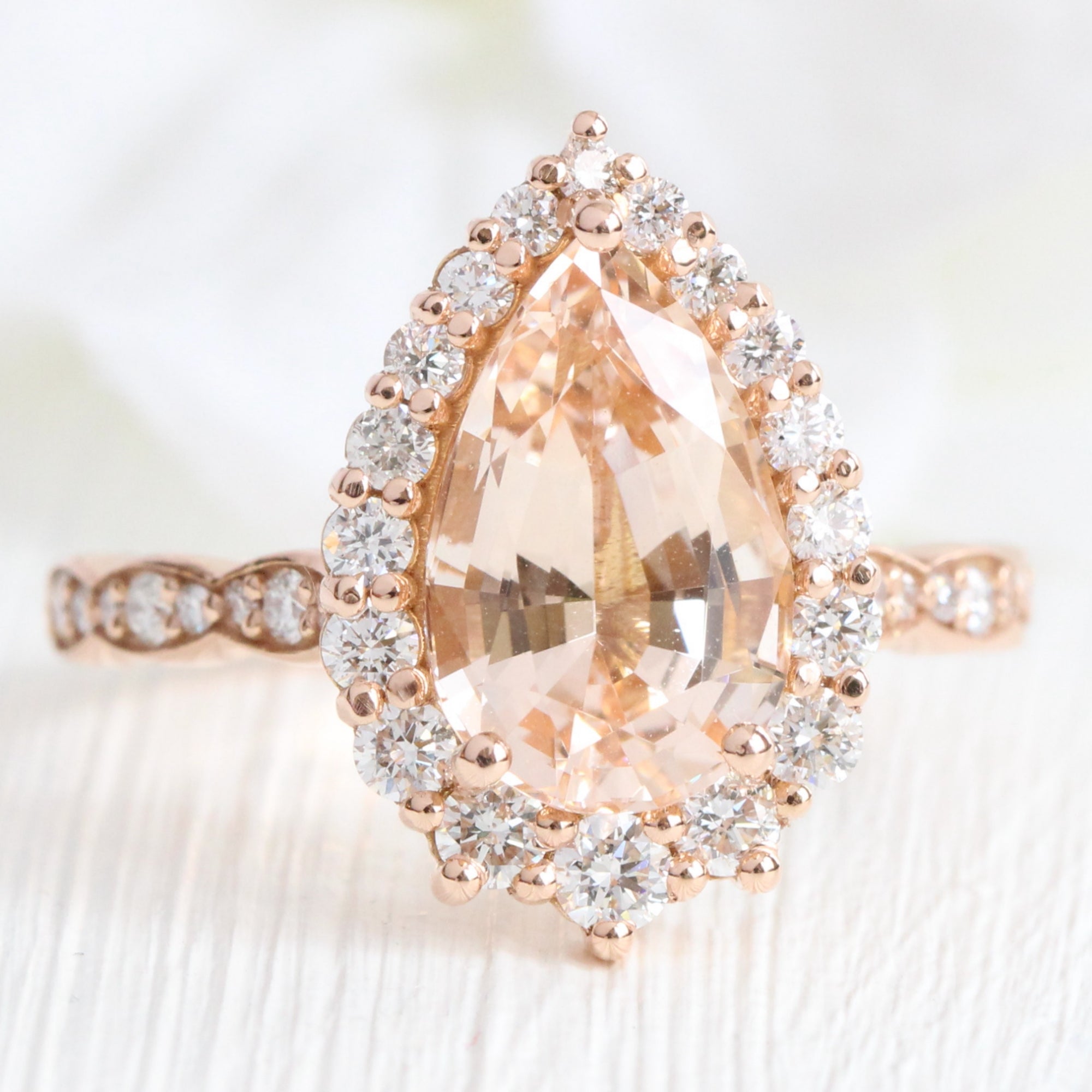 Scalloped Diamond Wedding Ring in Vintage Style Half Eternity Band