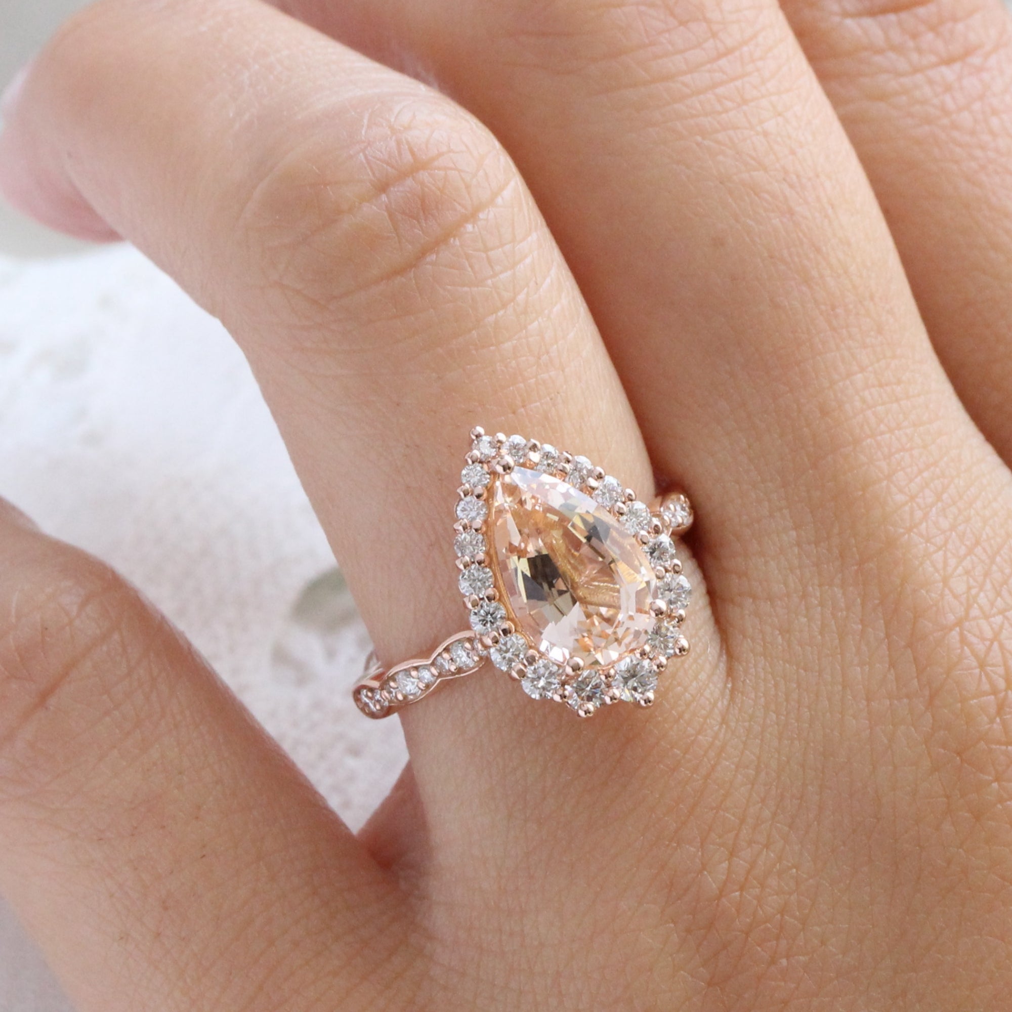 Order Rose Gold Oval Morganite Engagement Ring Lab Peach Morganite Ring Simulated Diamond Halo Art Deco Ring Sterling Silver Ring Womens Ring