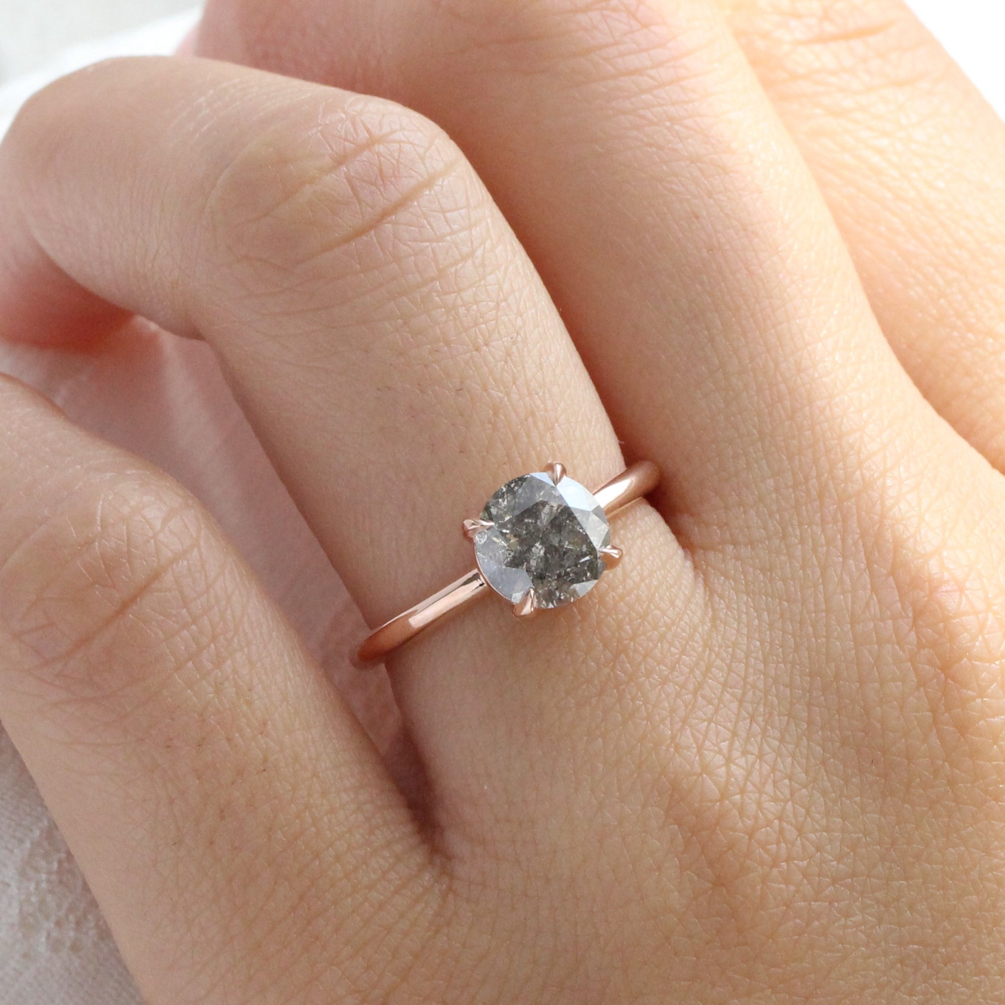 Large salt and pepper diamond ring rose gold solitaire grey diamond ring la more design jewelry