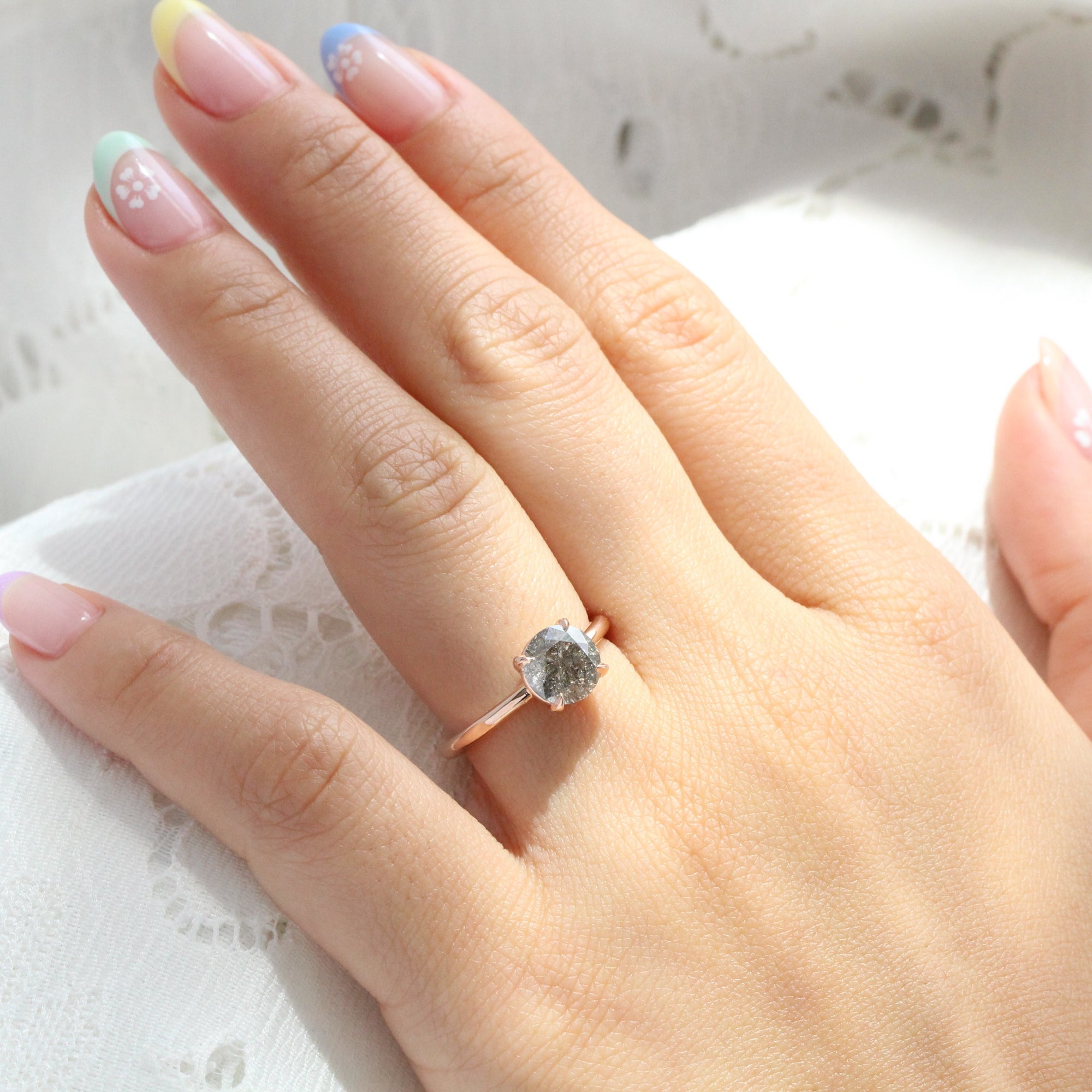 Large salt and pepper diamond ring rose gold solitaire grey diamond ring la more design jewelry