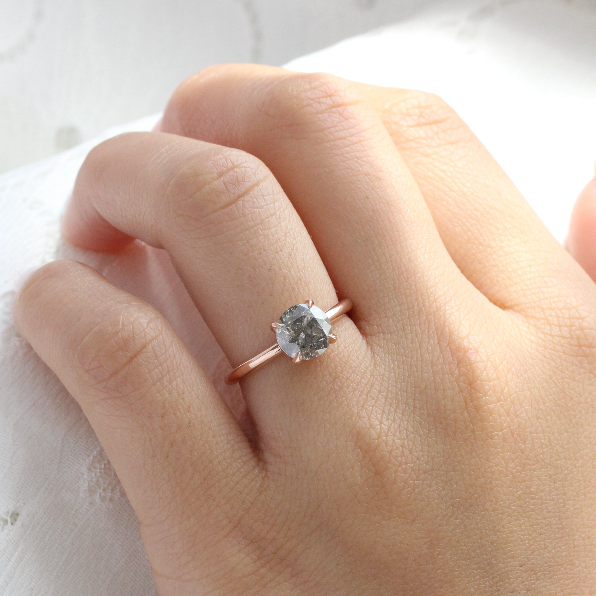 Large salt and pepper diamond ring rose gold solitaire grey diamond ring la more design jewelry