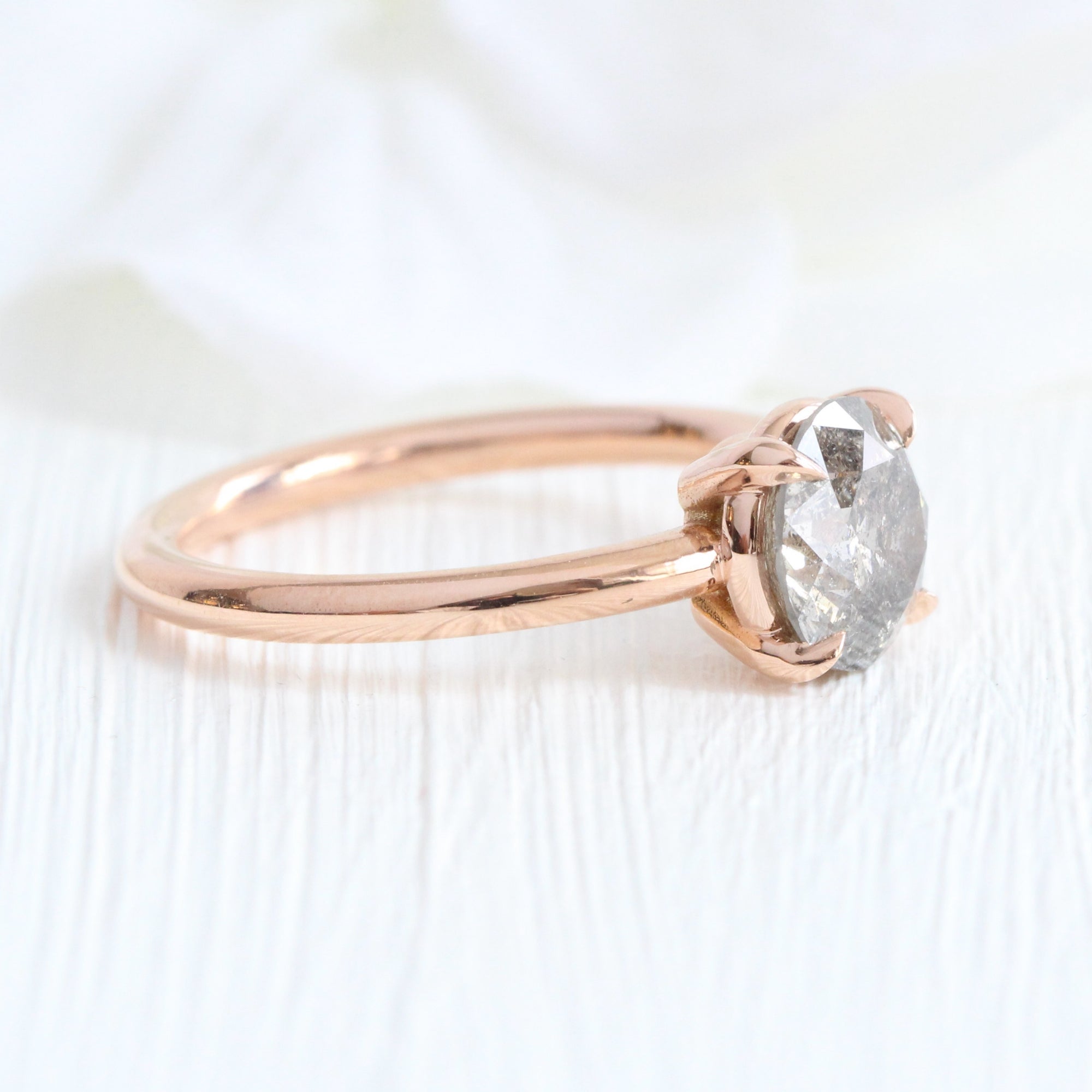 Large salt and pepper diamond ring rose gold solitaire grey diamond ring la more design jewelry