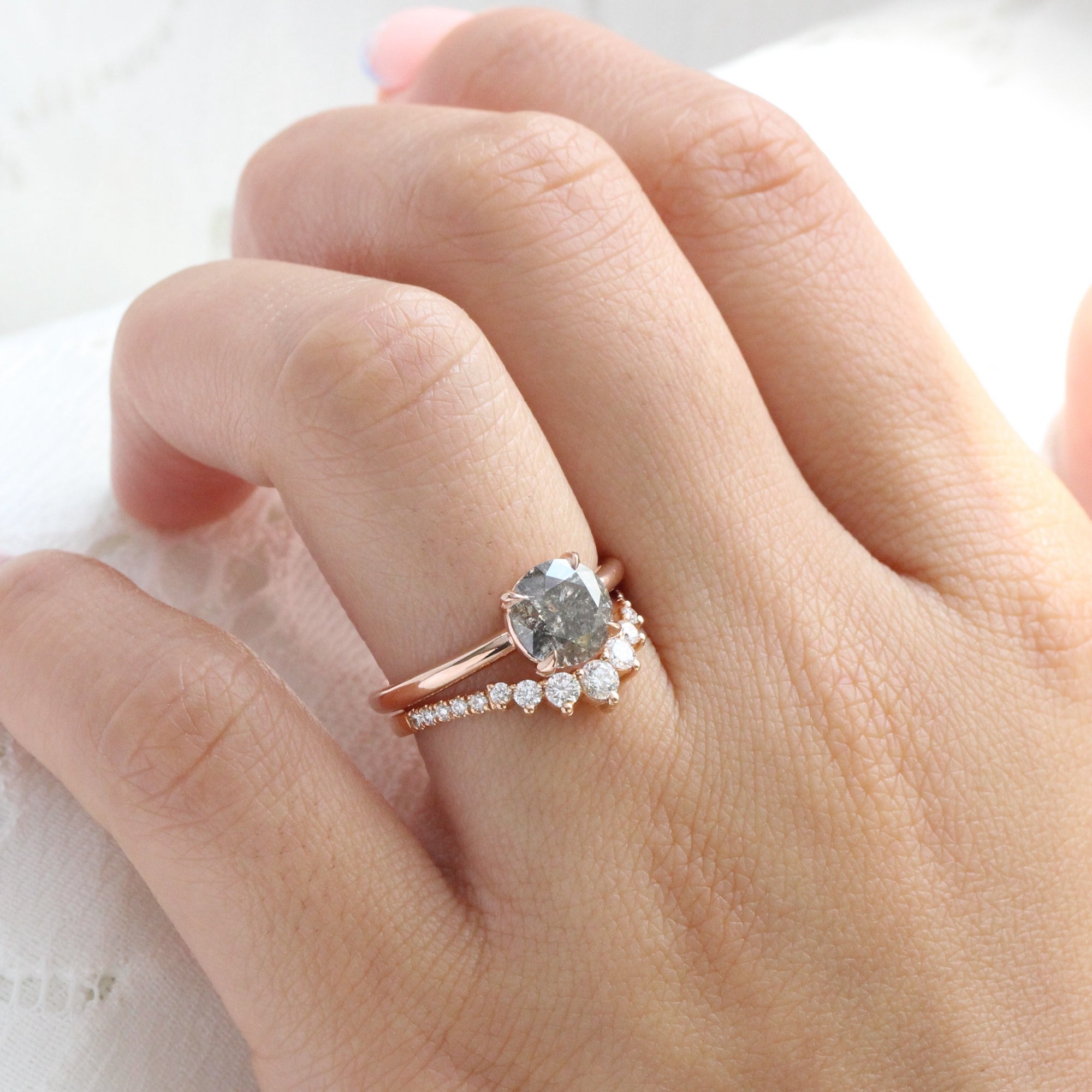 Large salt and pepper diamond ring rose gold solitaire grey diamond ring la more design jewelry