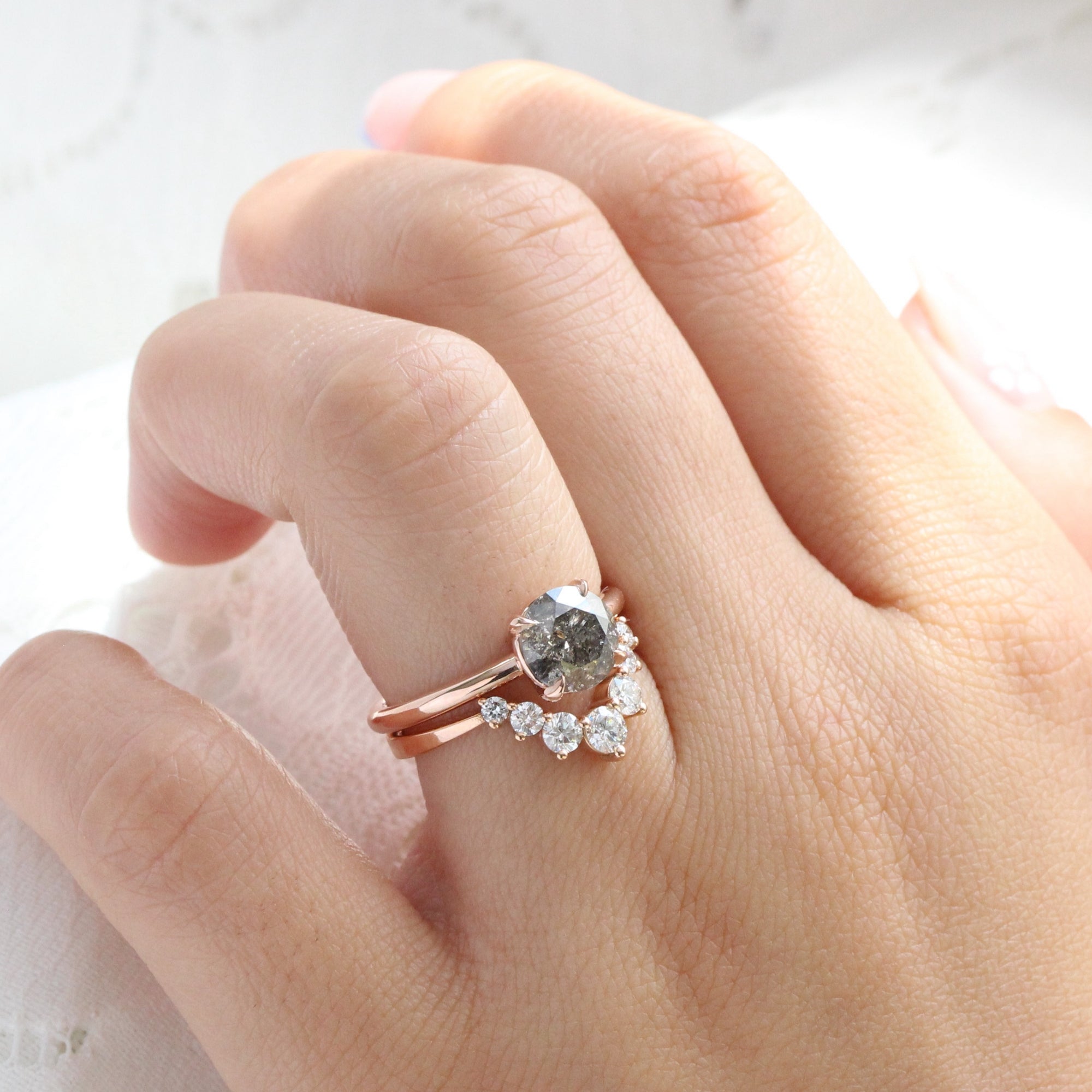 Large salt and pepper diamond ring rose gold solitaire grey diamond ring la more design jewelry