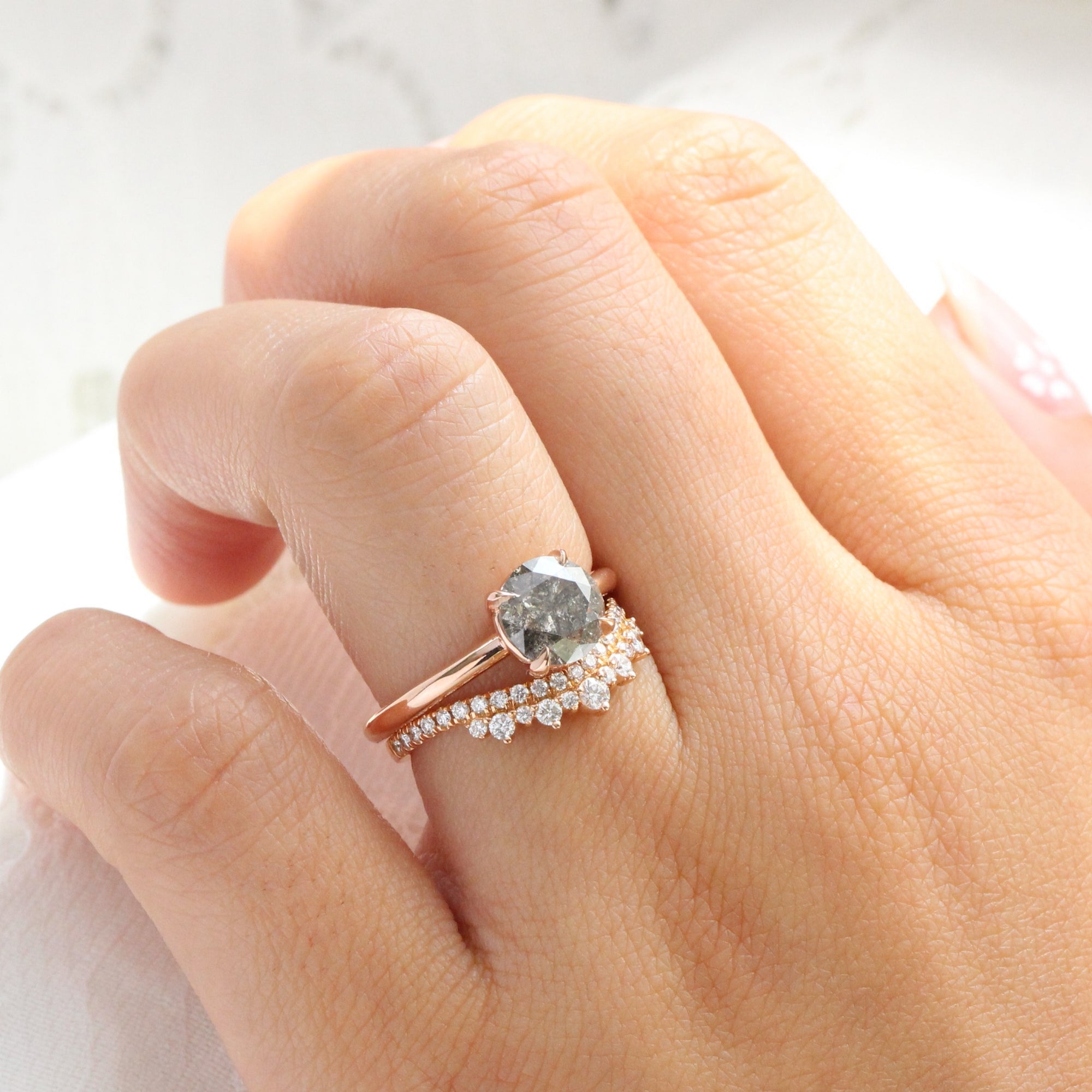 Large salt and pepper diamond ring rose gold solitaire grey diamond ring la more design jewelry